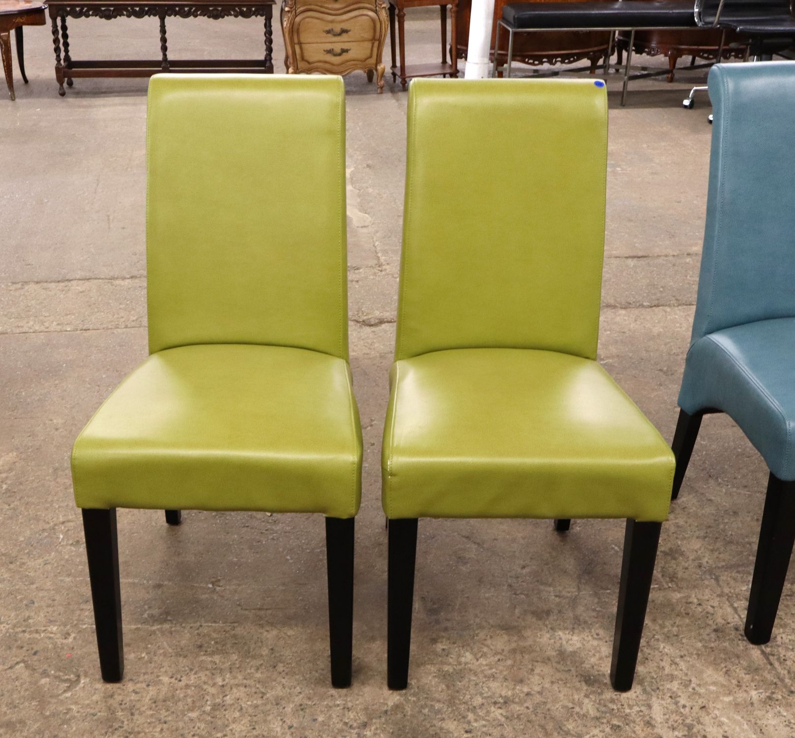 Pr Modern Green Leather Dining Side Chairs