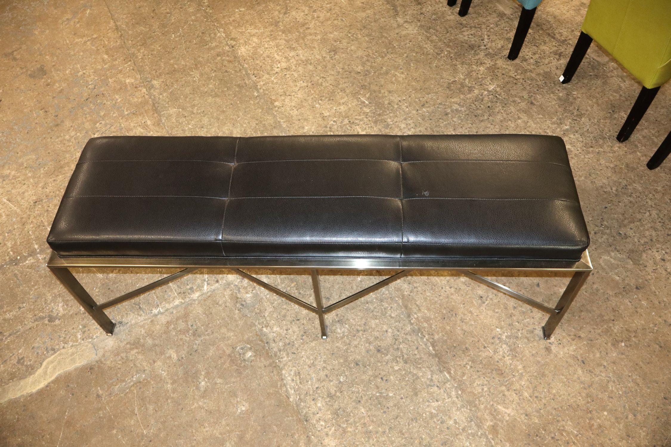 Vanguard Leather Top Metal Bench 6 Leg Seat