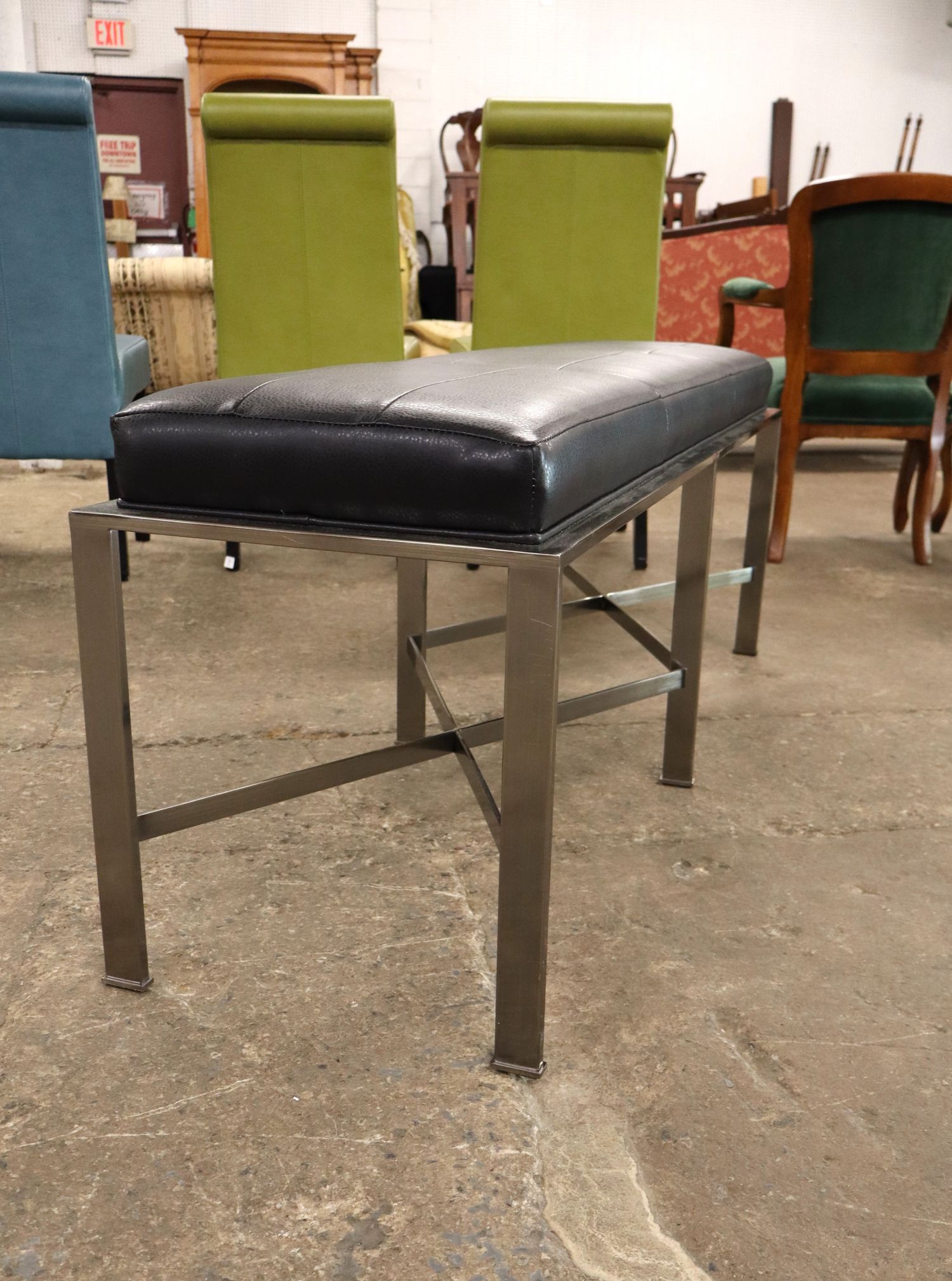 Vanguard Leather Top Metal Bench 6 Leg Seat