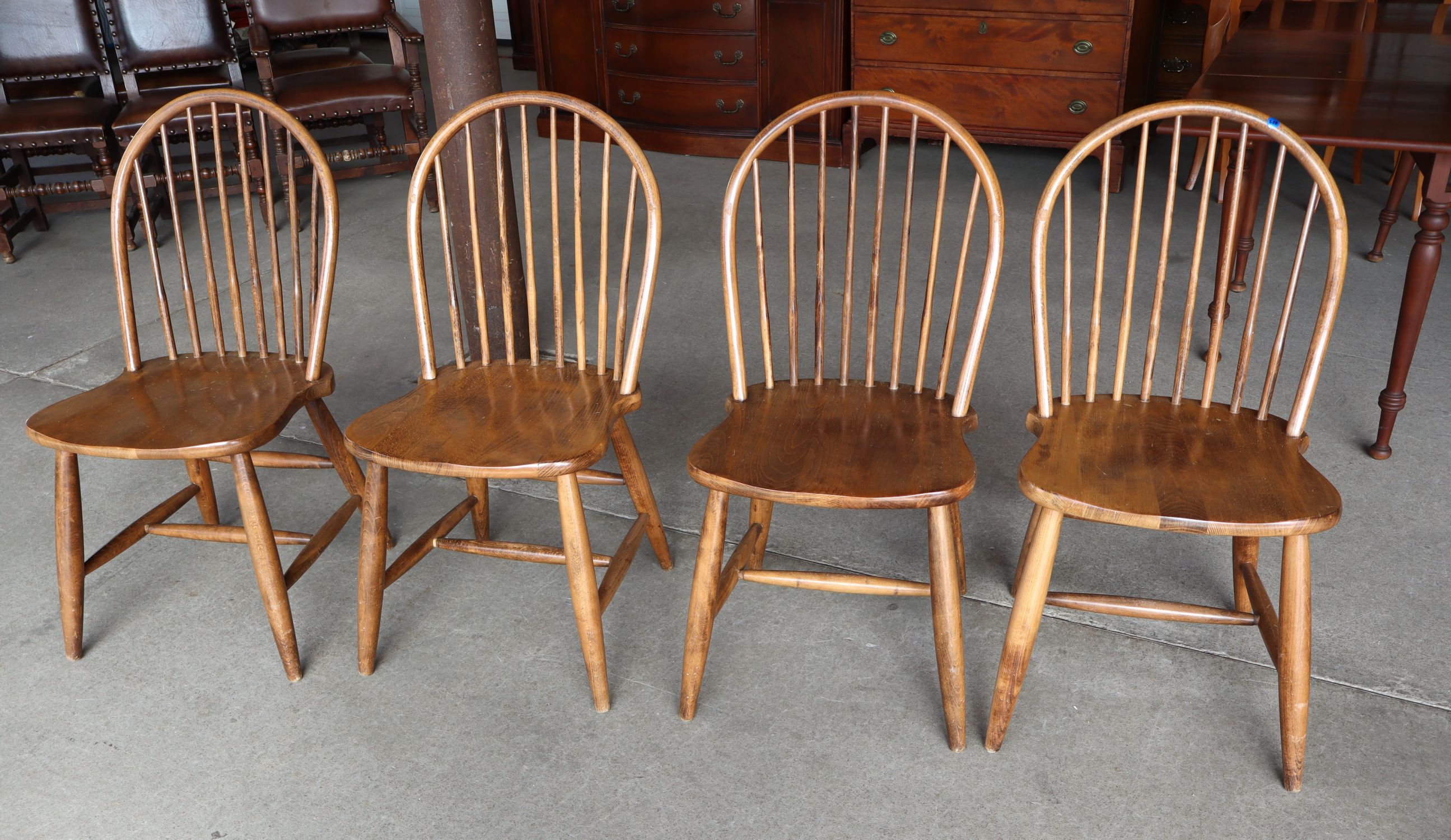 Set 4 Bentwood Maple Plank Seat Kitchen Chairs
