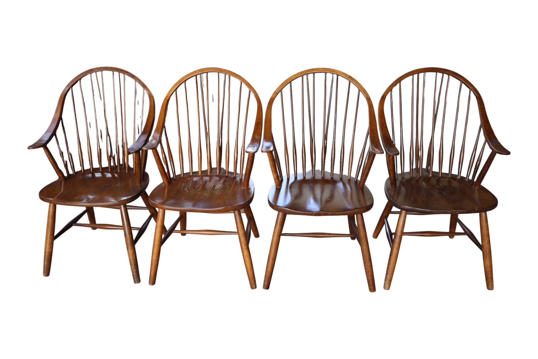 Set 4 Maple Windsor Brace Back Arm Chairs