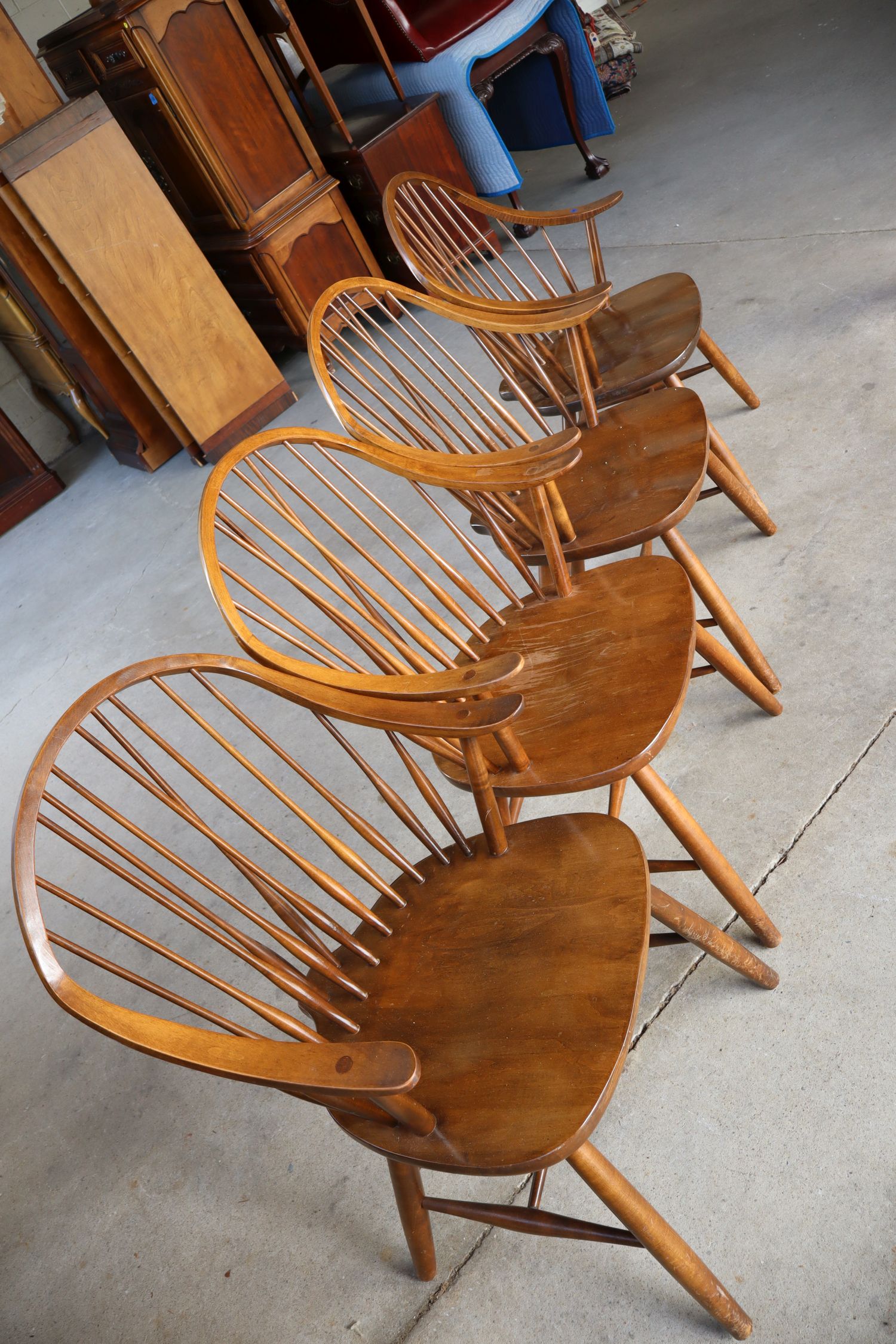 Set 4 Maple Windsor Brace Back Arm Chairs