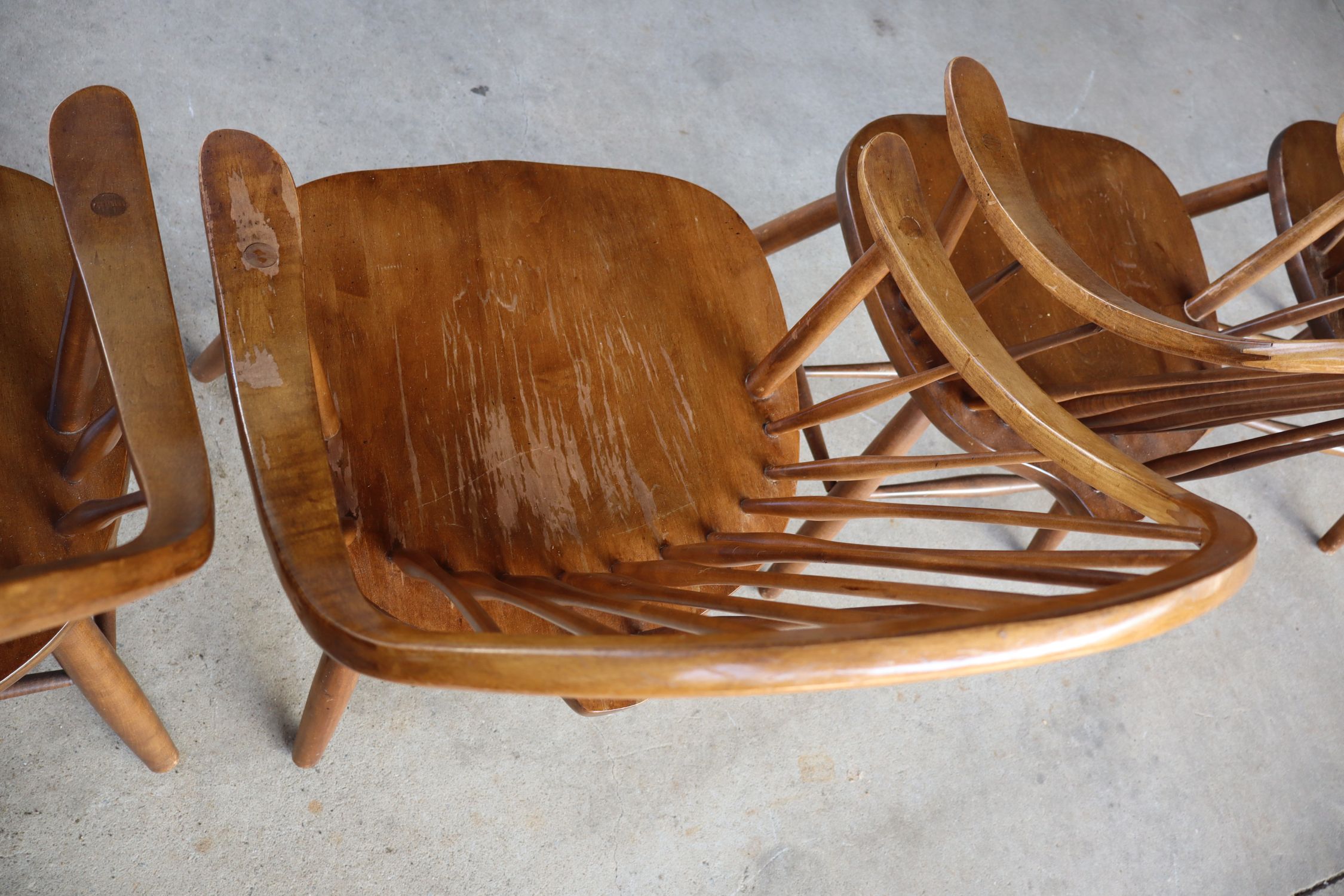 Set 4 Maple Windsor Brace Back Arm Chairs