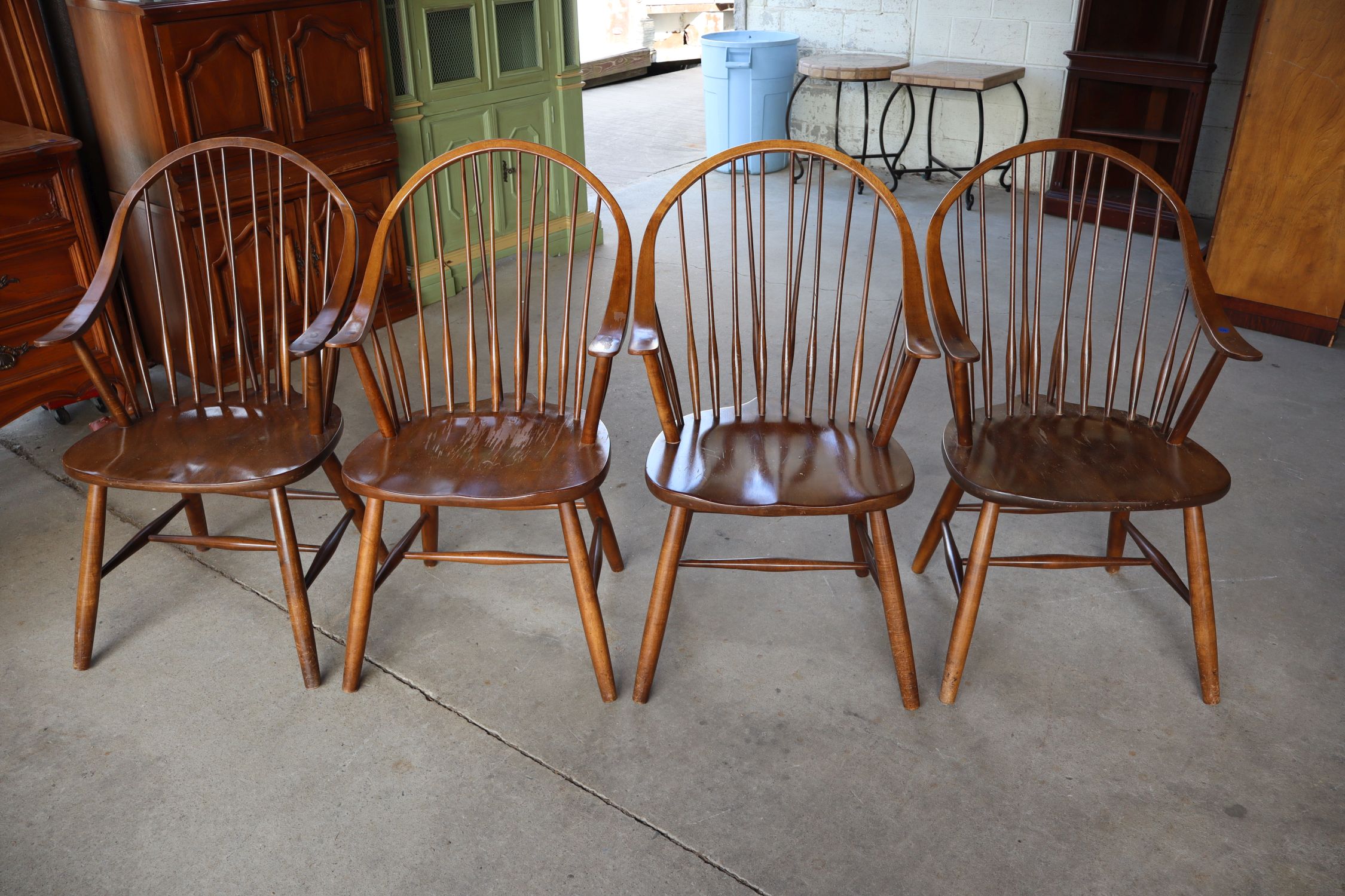 Set 4 Maple Windsor Brace Back Arm Chairs