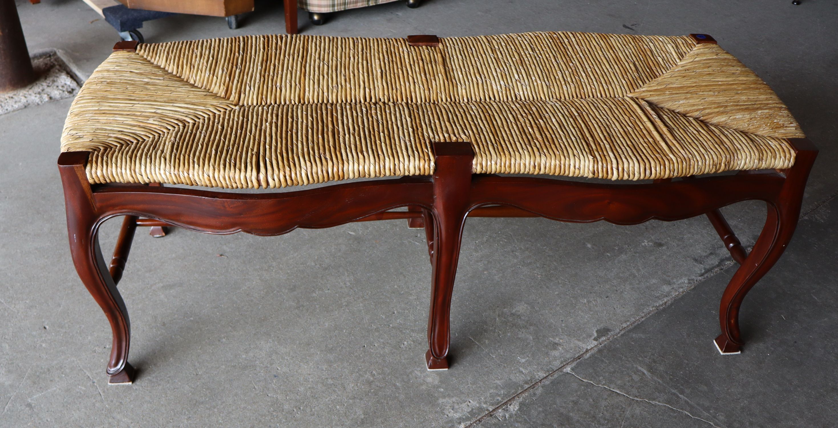 FR Solid Cherry 6 Leg Rush Seat Bench Orig