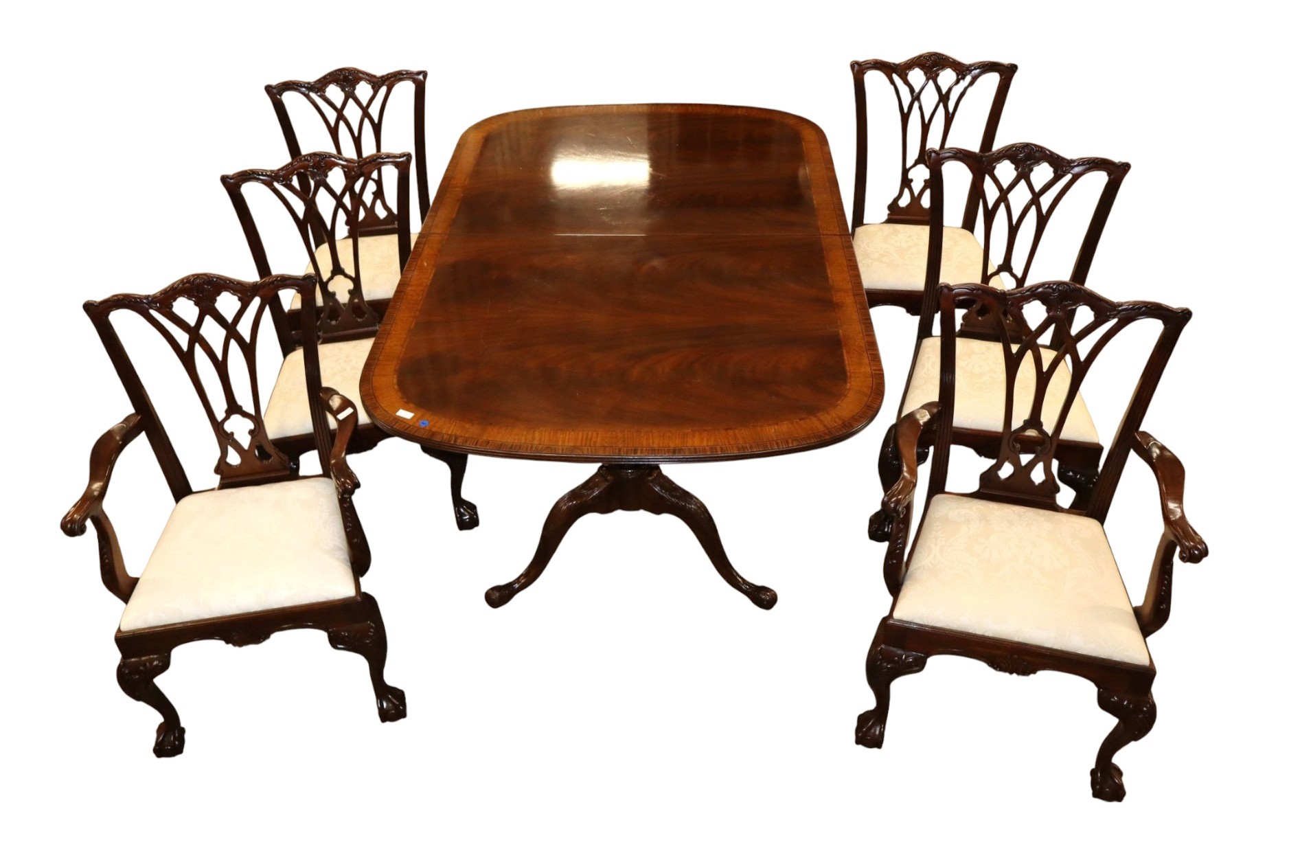 Drexel 7 Pc Burl Walnut Triple Banded Dining Set