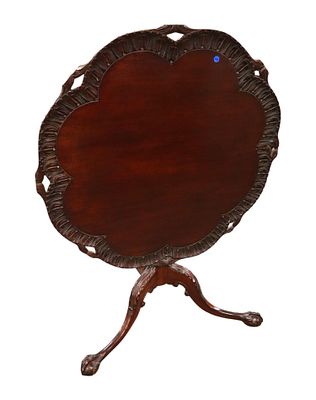 Antq Mah Scallop Crvd Tilt Top Table Paw Feet. Beautiful semi antique solid mahogany scallop 