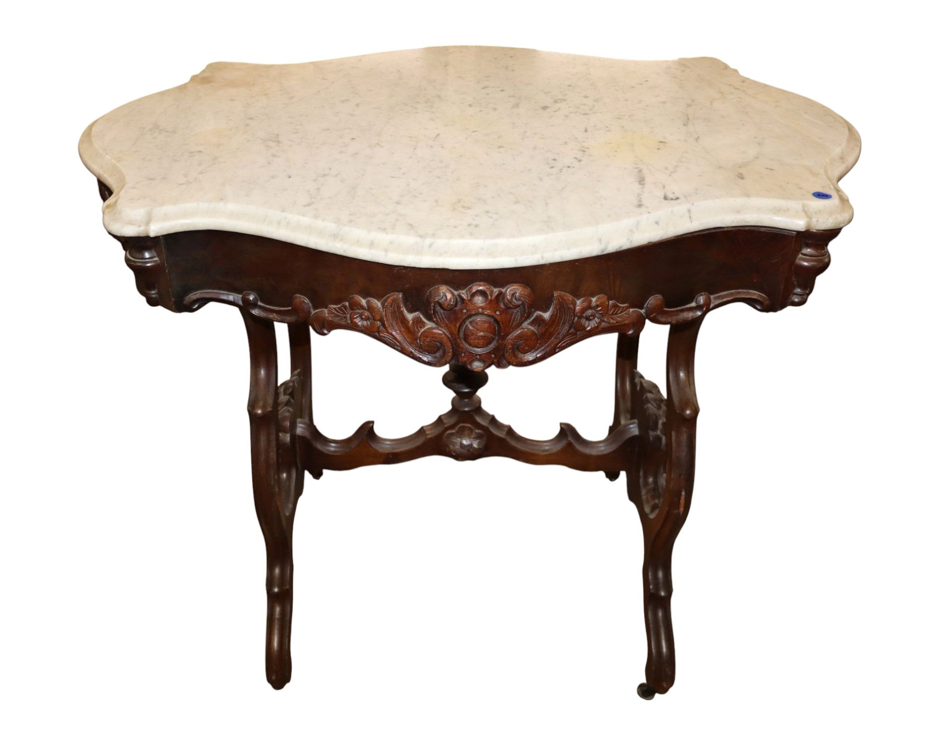 Antq Victorian Rosewood Turtle Top Marble Table