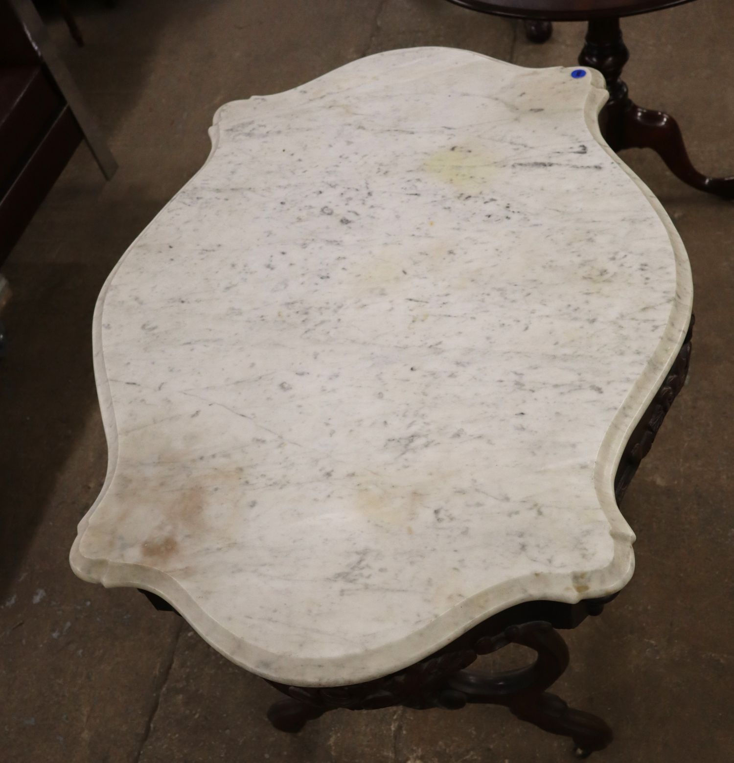 Antq Victorian Rosewood Turtle Top Marble Table
