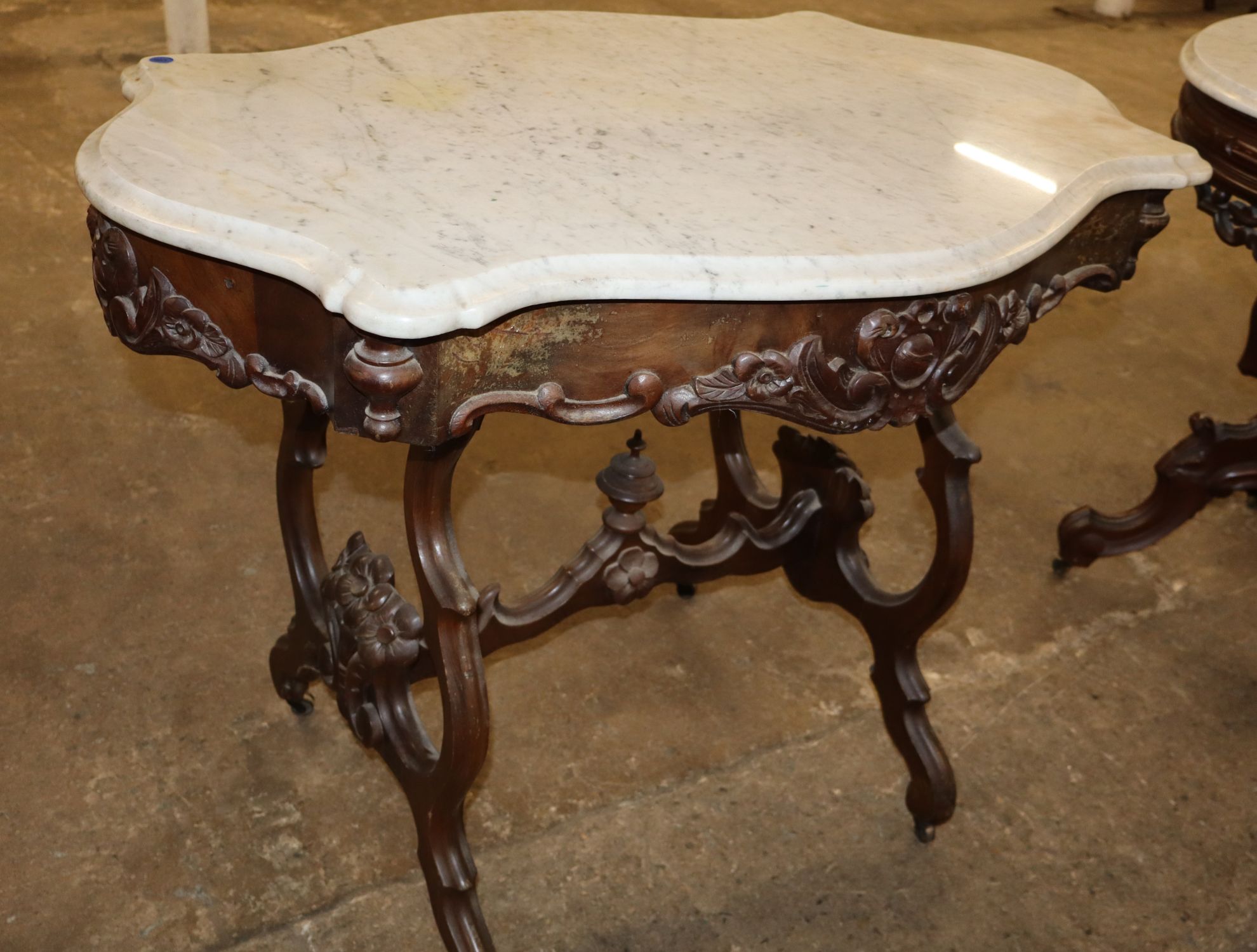 Antq Victorian Rosewood Turtle Top Marble Table