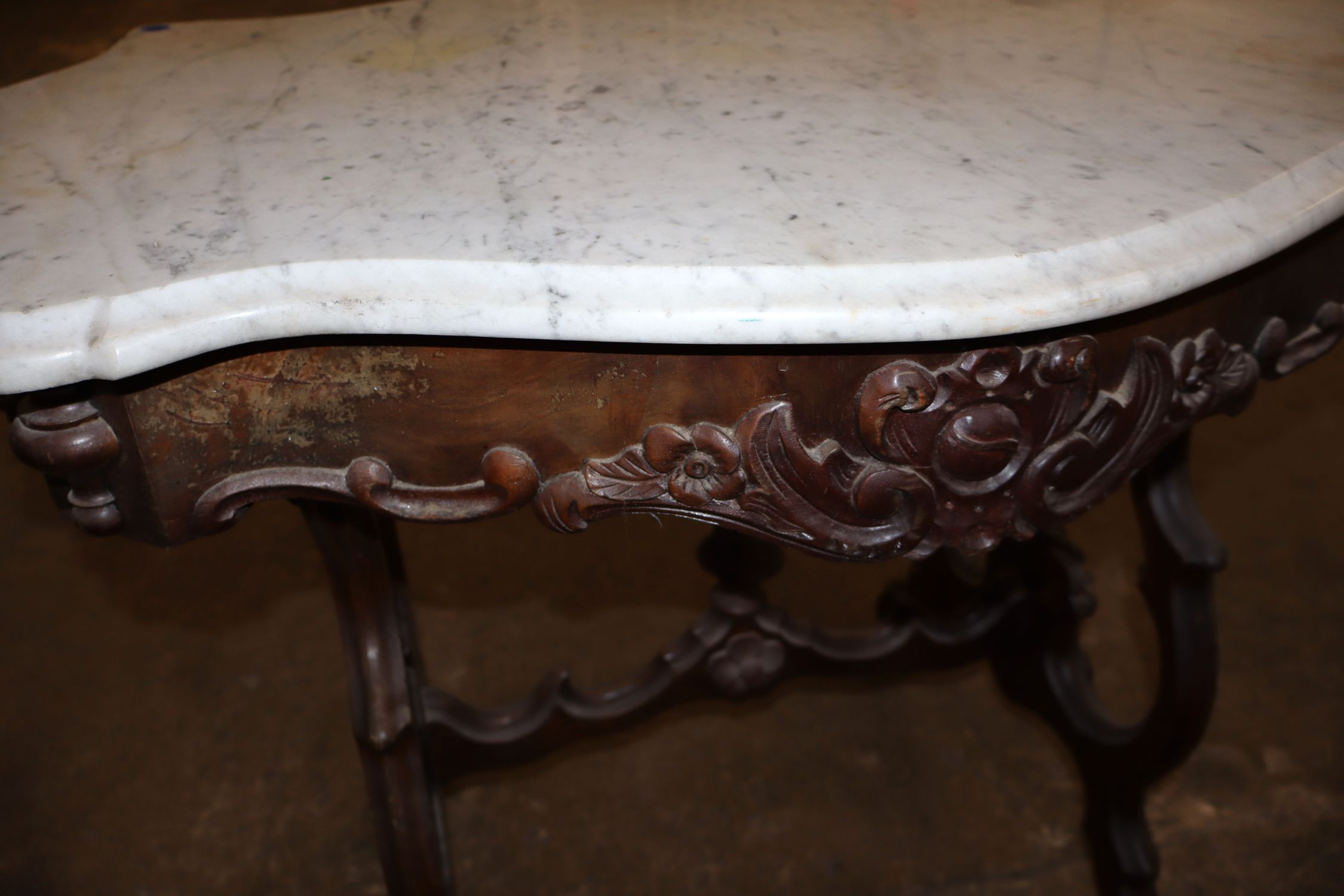 Antq Victorian Rosewood Turtle Top Marble Table
