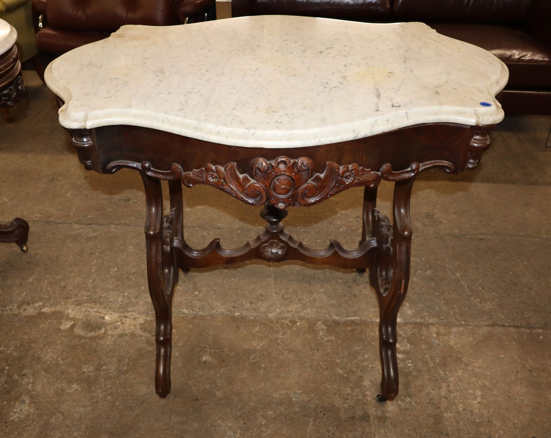 Antq Victorian Rosewood Turtle Top Marble Table