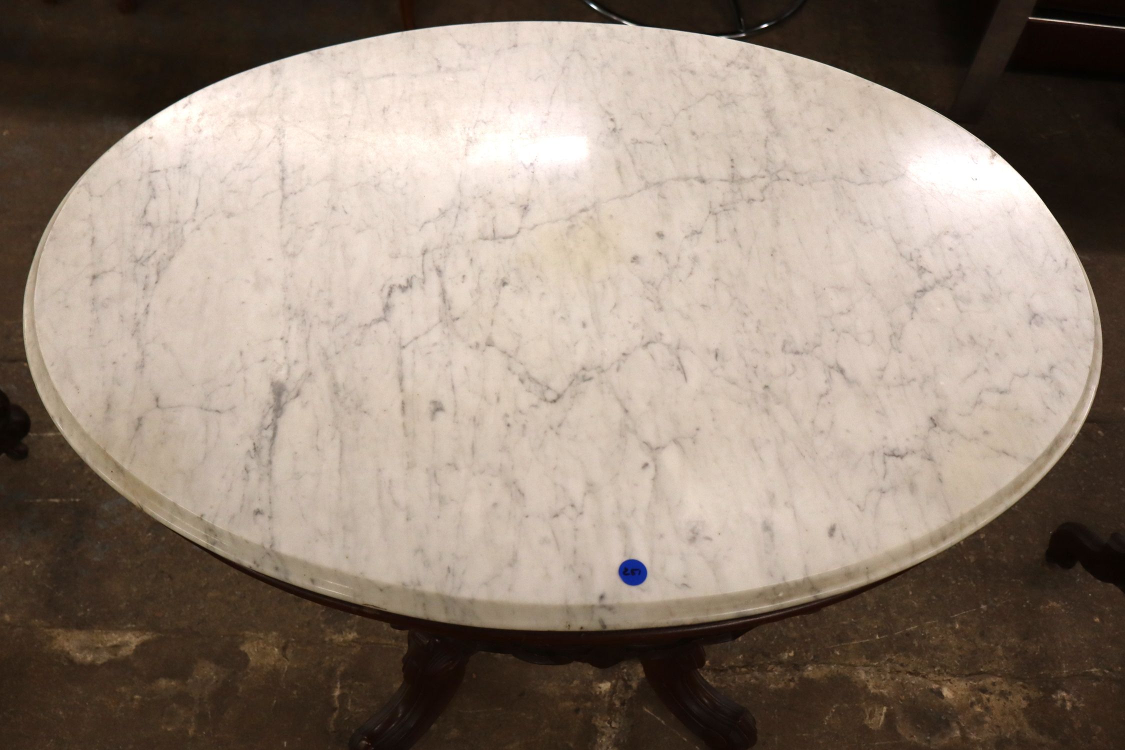 Antq Victorian Walnut Oval Marble Top Table (48/49)