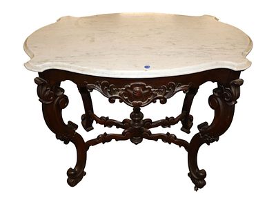 Antq Victorian Turtle Top Marble Wal Rose Table. Beautiful antique Victorian turtle top marble 