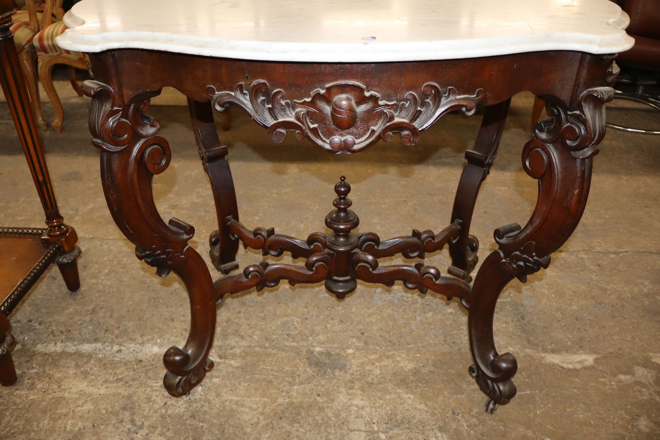 Antq Victorian Turtle Top Marble Wal Rose Table
