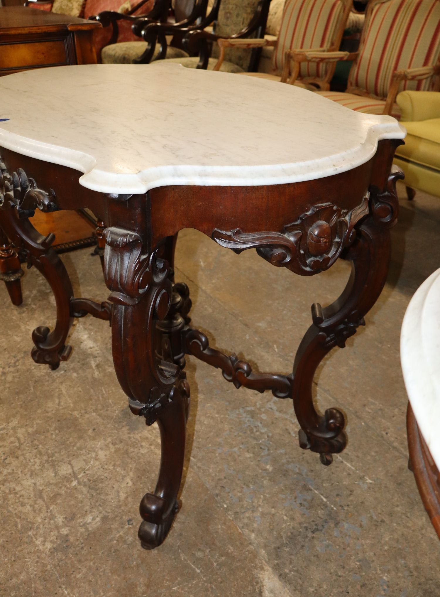 Antq Victorian Turtle Top Marble Wal Rose Table