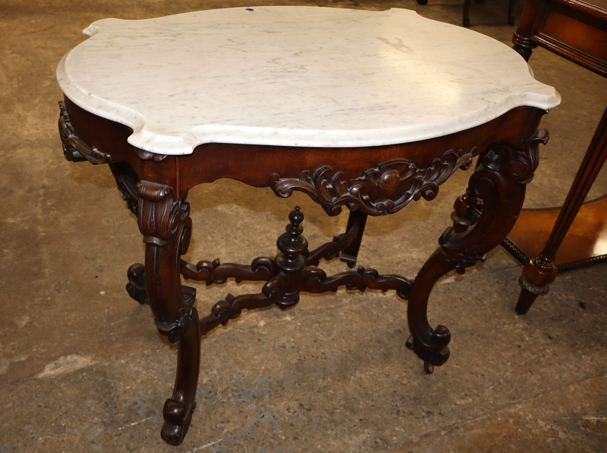 Antq Victorian Turtle Top Marble Wal Rose Table