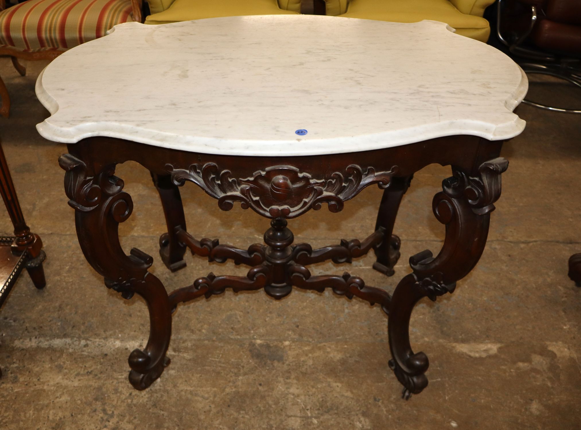 Antq Victorian Turtle Top Marble Wal Rose Table