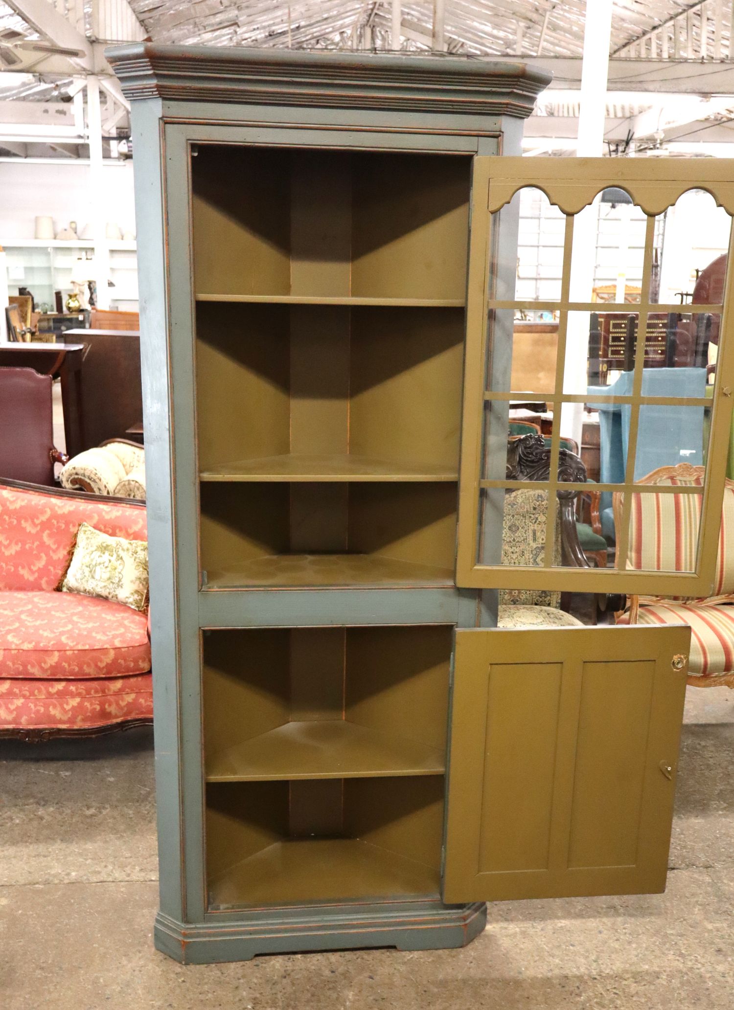 Country Painted 2 Door Corner Cabinet Distressed