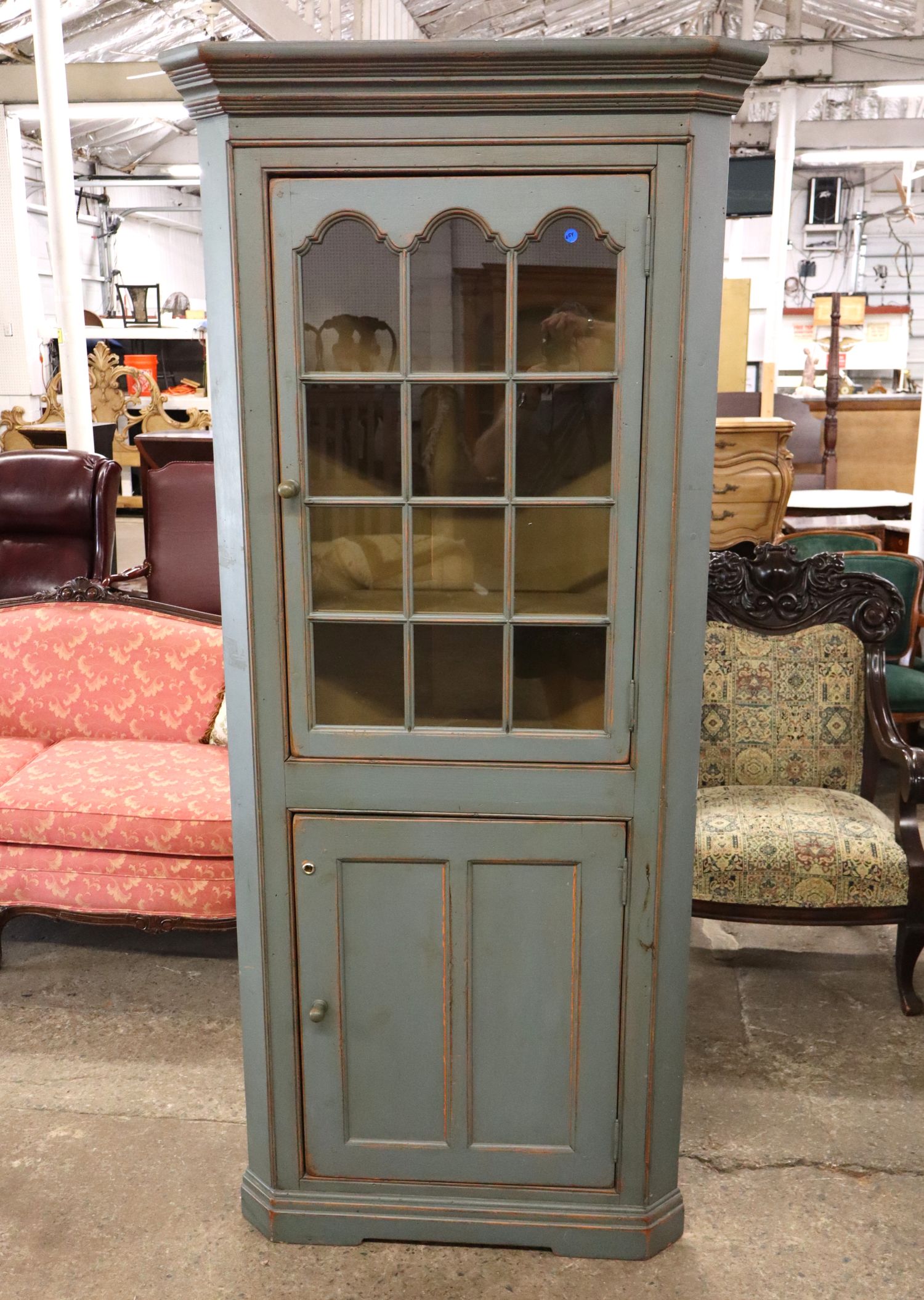 Country Painted 2 Door Corner Cabinet Distressed