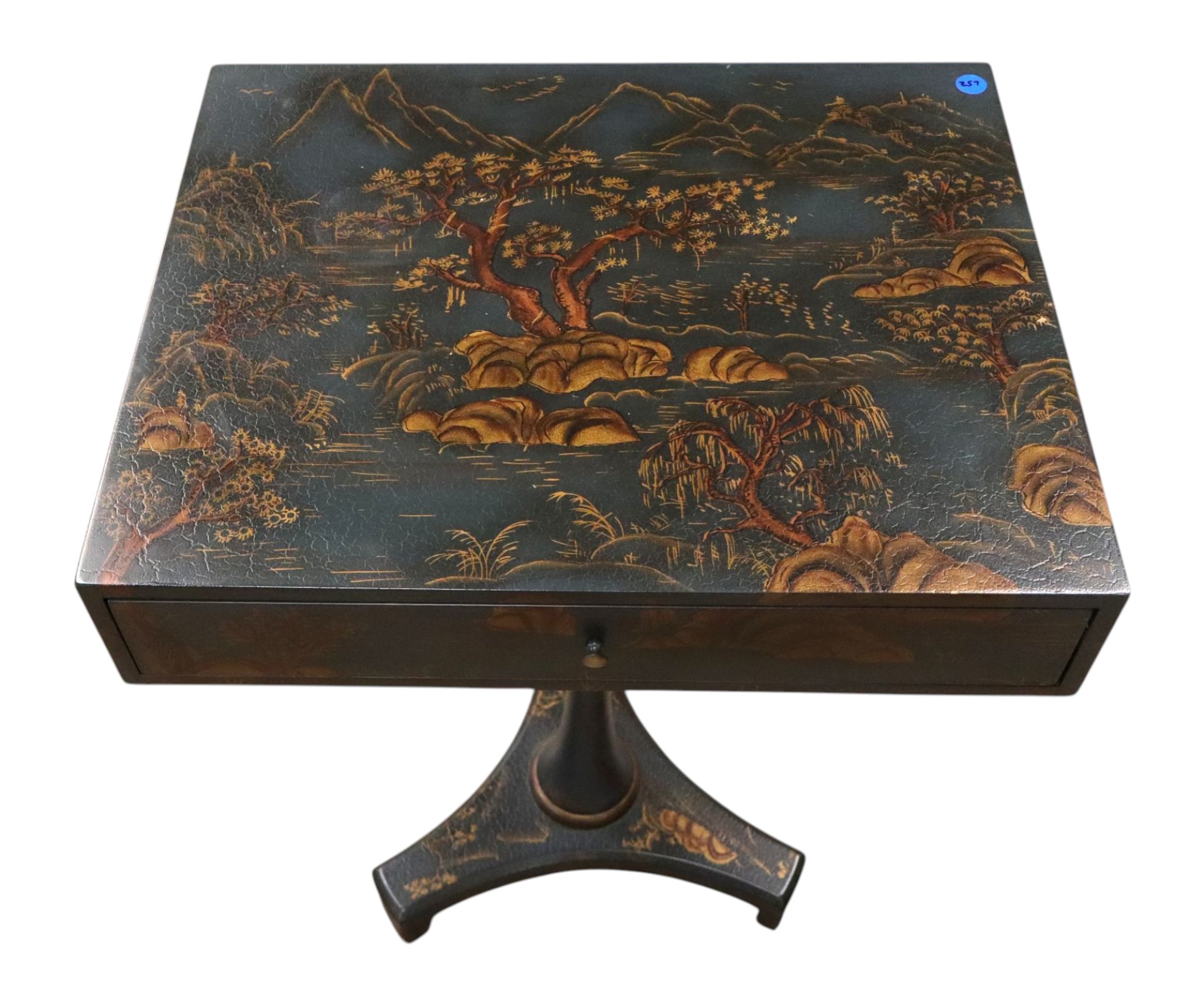Painted Pedestal Table w/Drawer Country Style