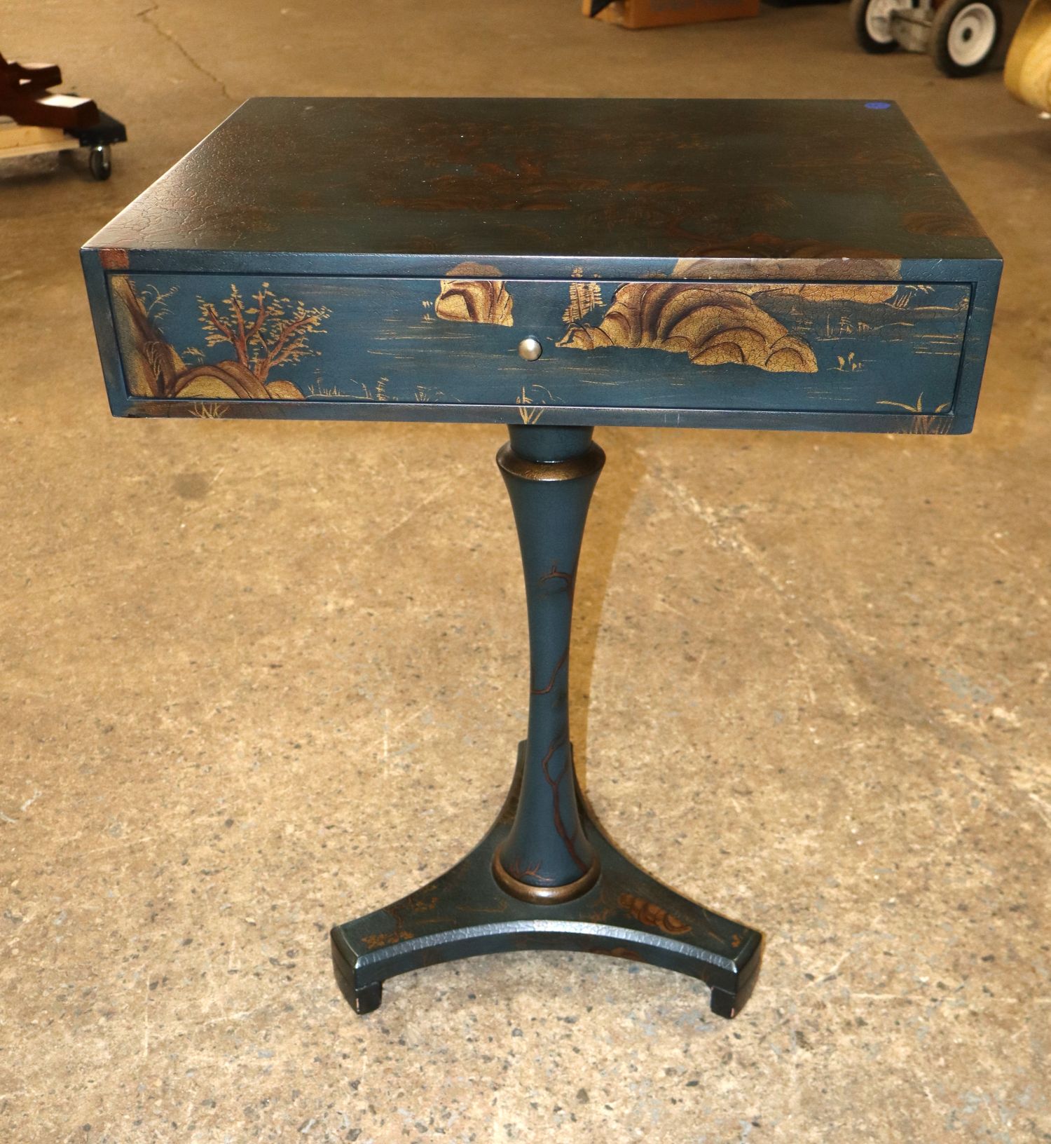Painted Pedestal Table w/Drawer Country Style