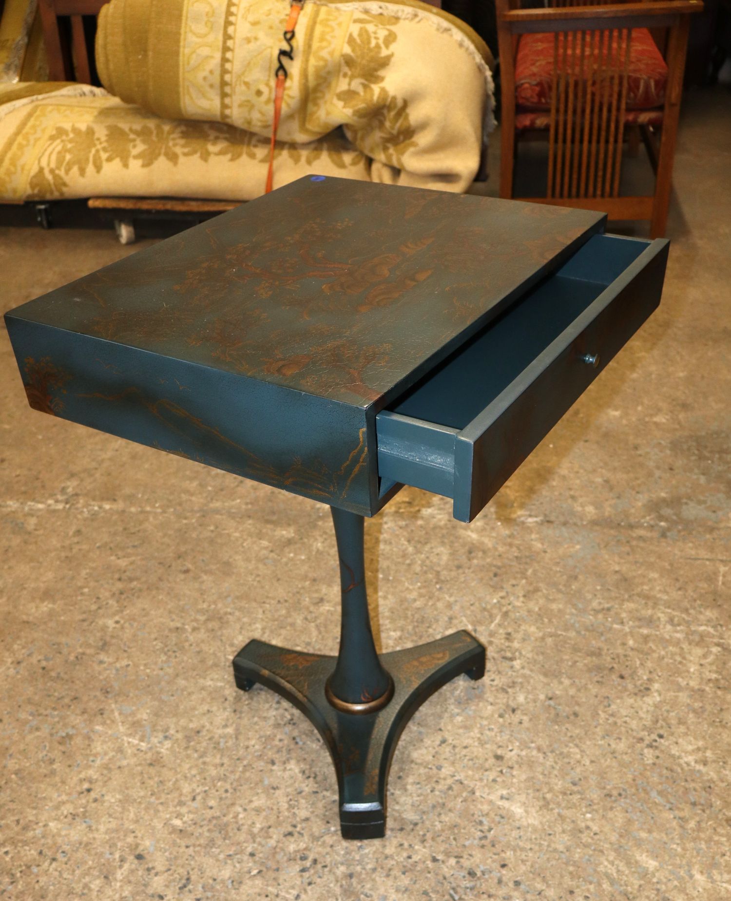 Painted Pedestal Table w/Drawer Country Style