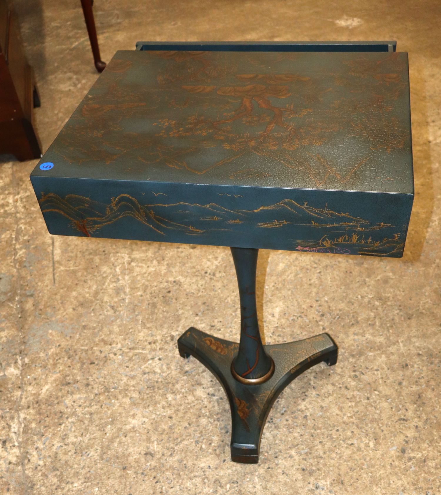 Painted Pedestal Table w/Drawer Country Style
