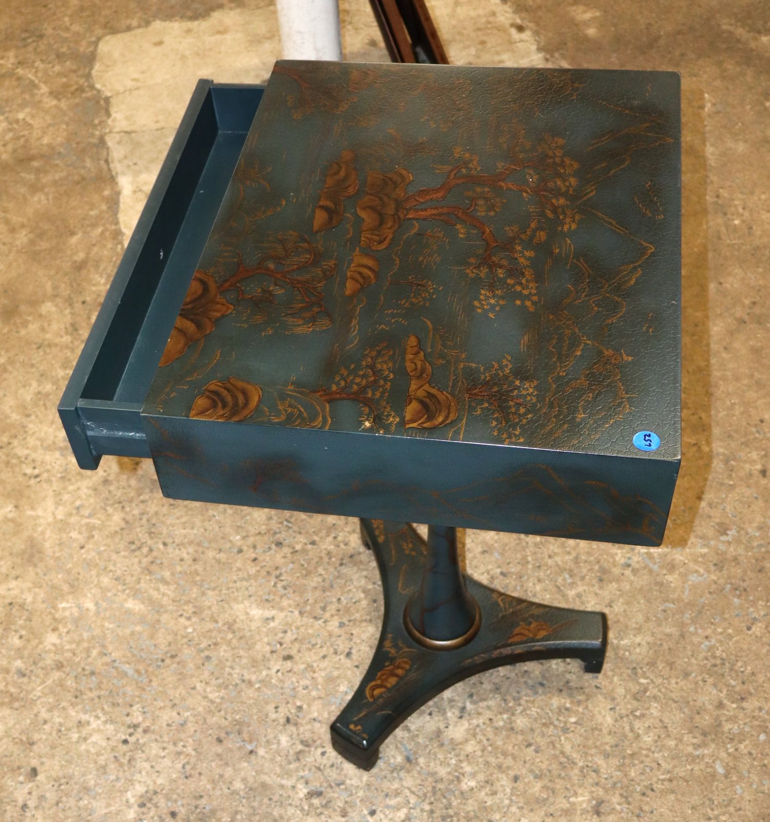 Painted Pedestal Table w/Drawer Country Style