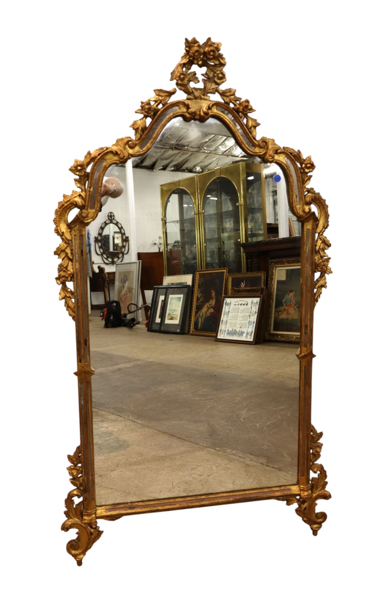 Antq FR Crvd Wood & Gesso Wall Mirror Ornate