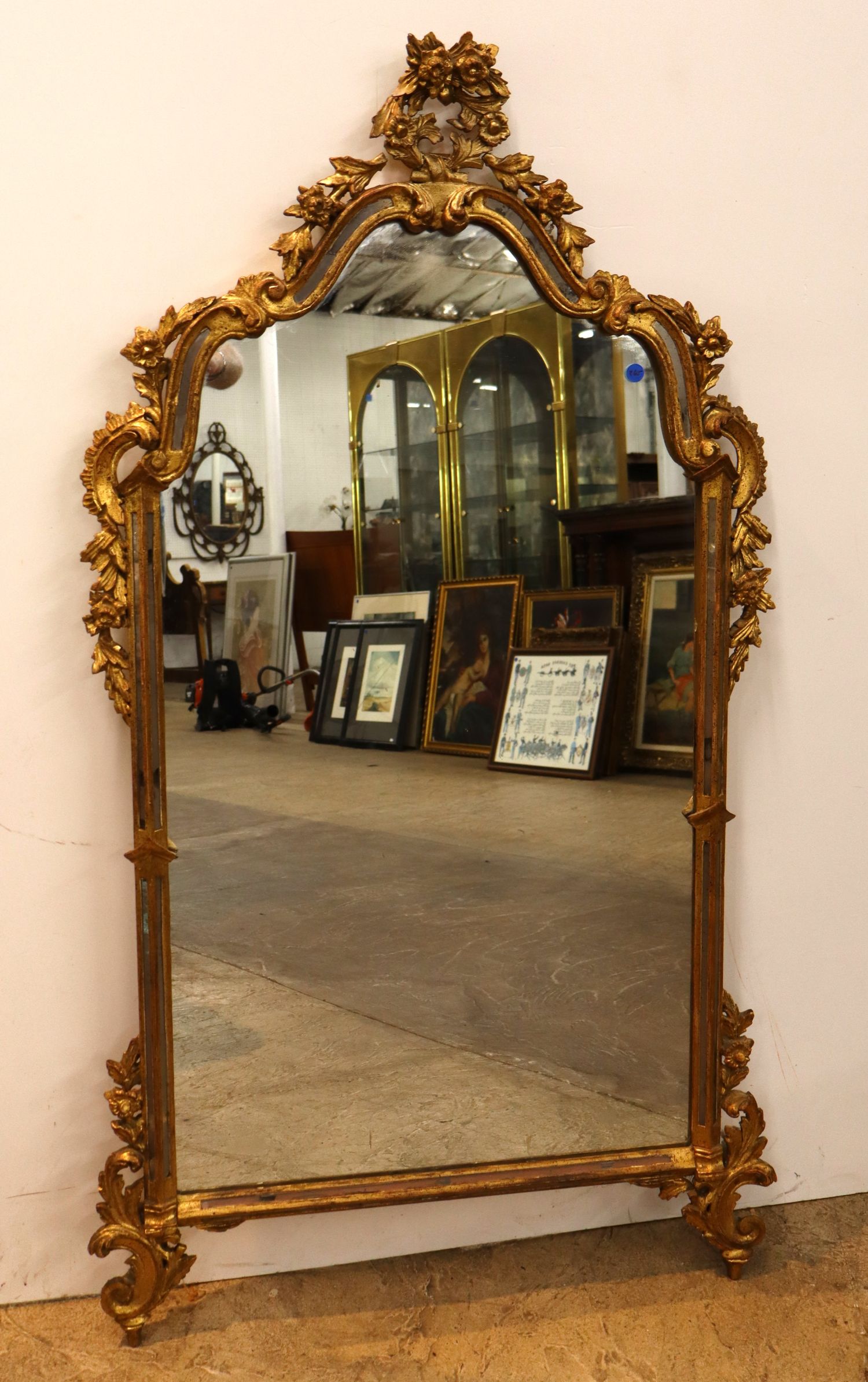 Antq FR Crvd Wood & Gesso Wall Mirror Ornate