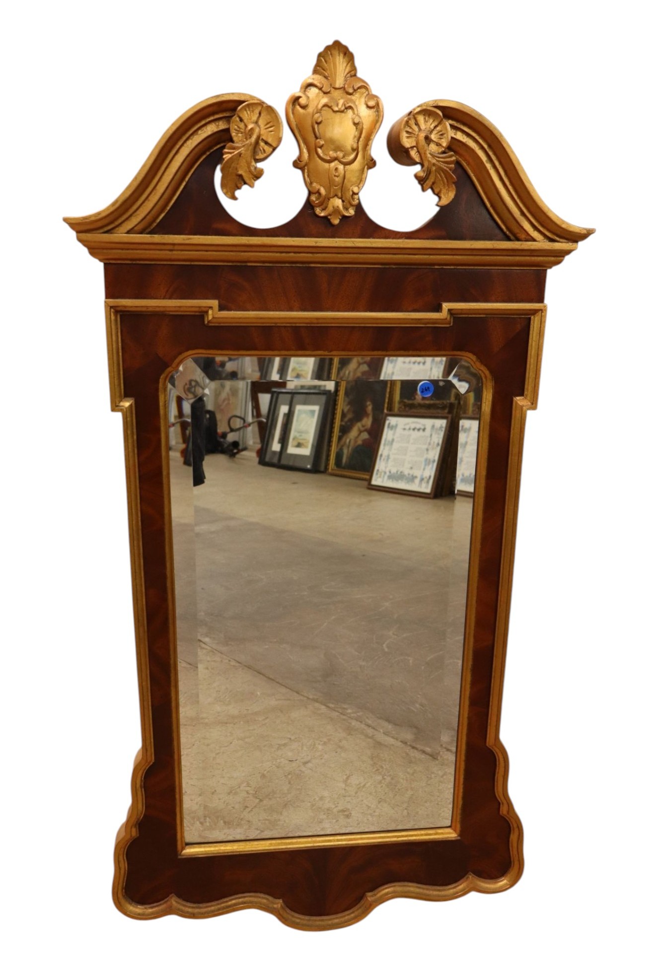 Chippendale Burl Mah Beveled Wall Mirror Gold