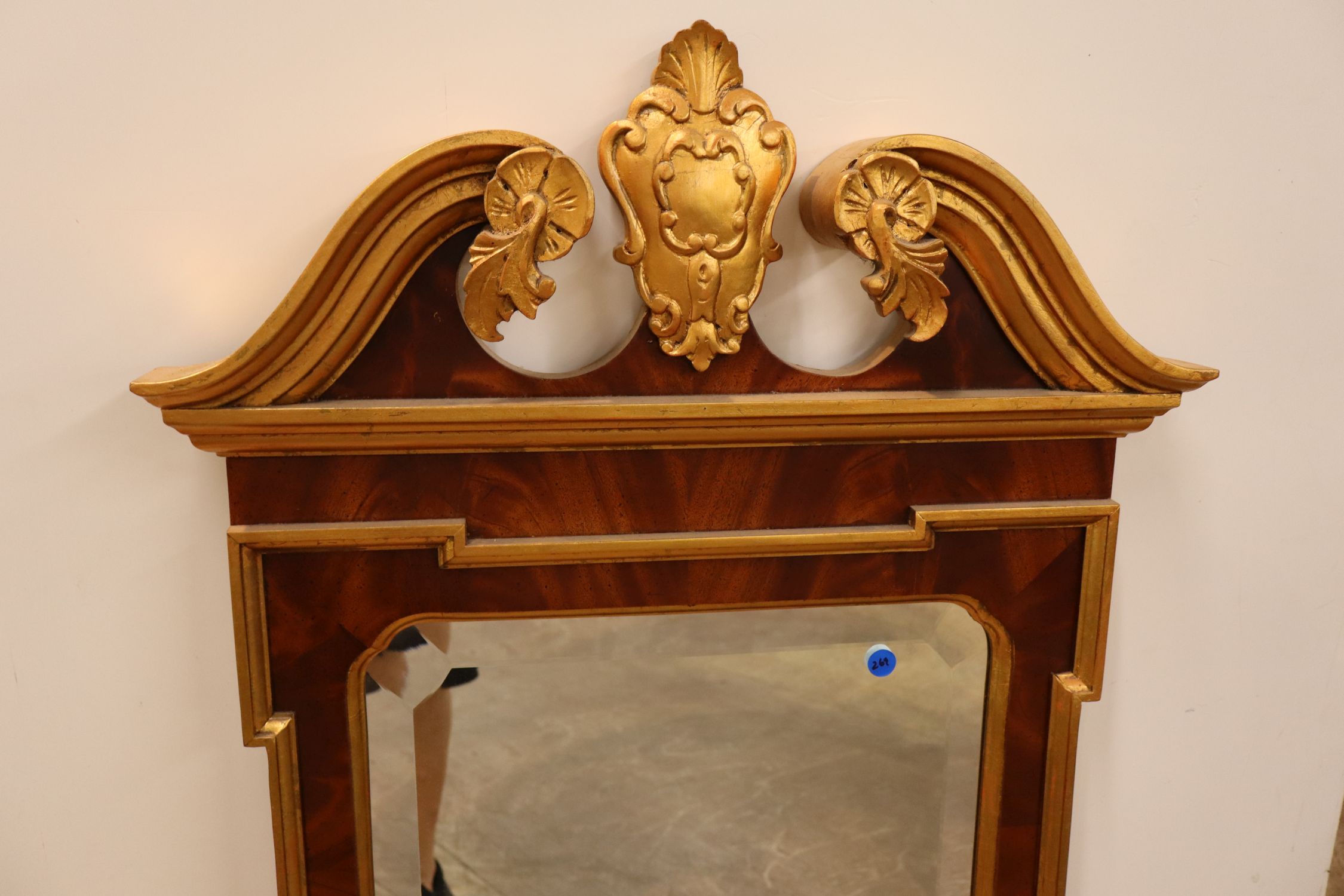 Chippendale Burl Mah Beveled Wall Mirror Gold