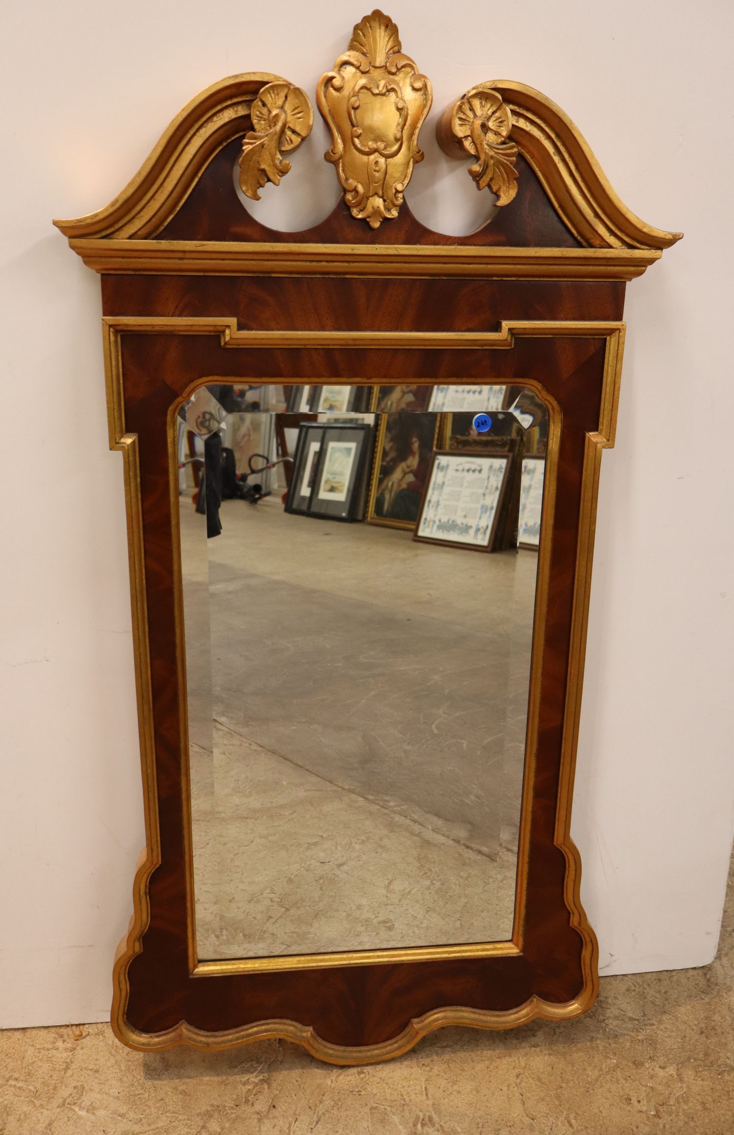 Chippendale Burl Mah Beveled Wall Mirror Gold