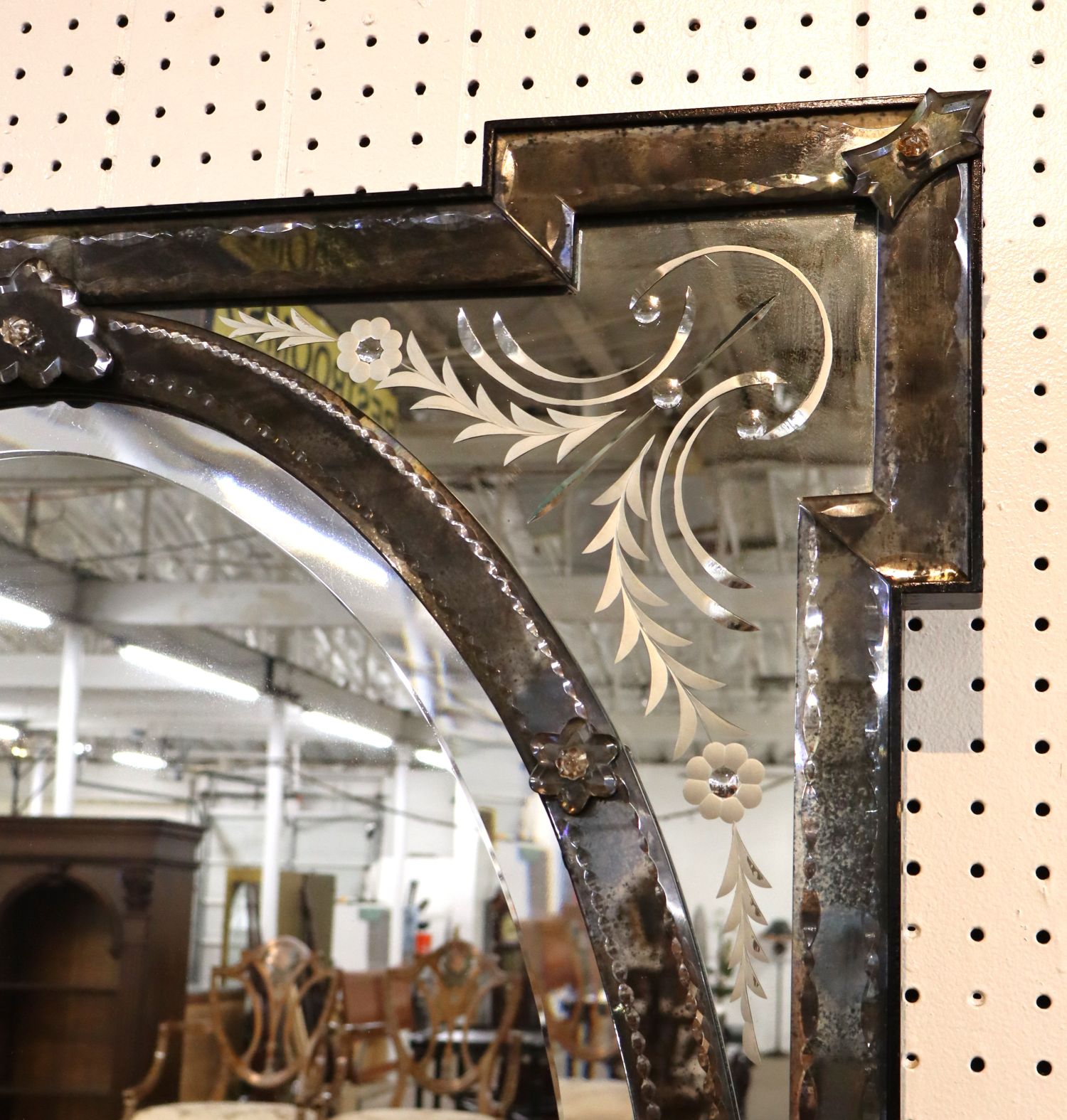 Antq IT Venetian Etched Beveled Wall Mirror Oval