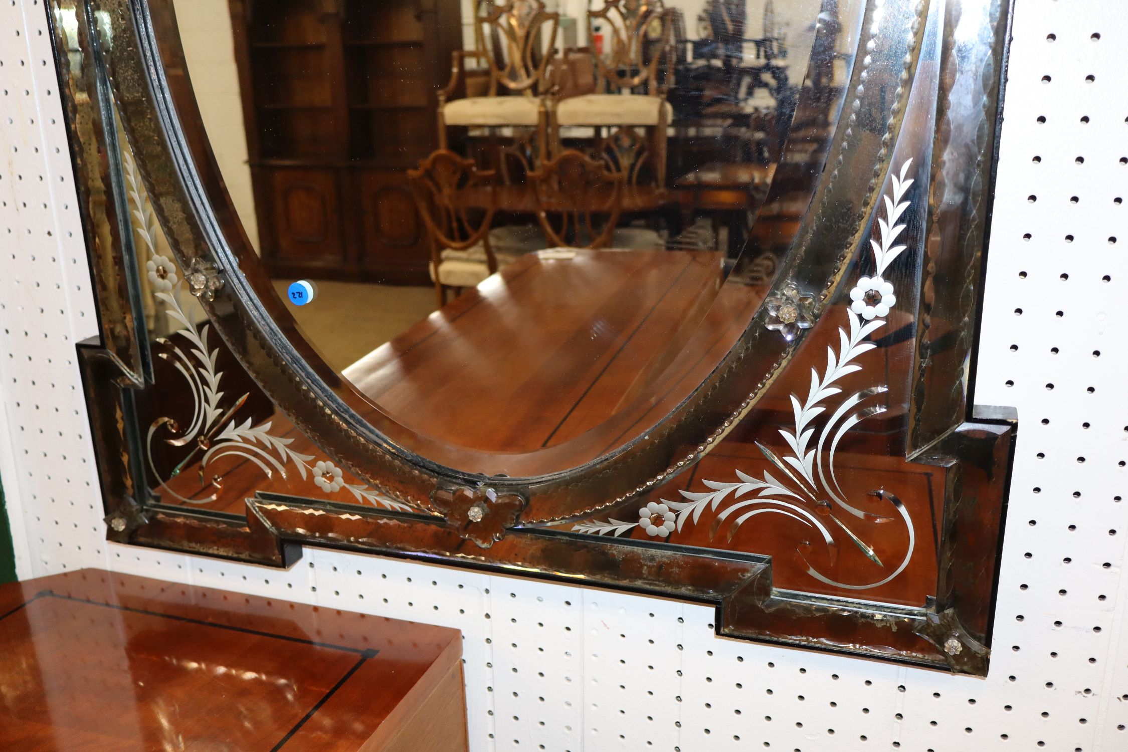 Antq IT Venetian Etched Beveled Wall Mirror Oval
