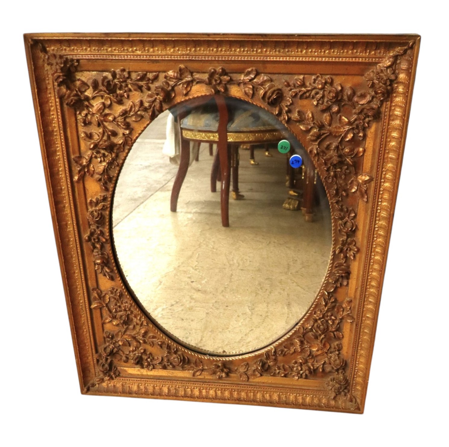 Bombay Rose Carved Oval Wood Gesso Wall Mirror