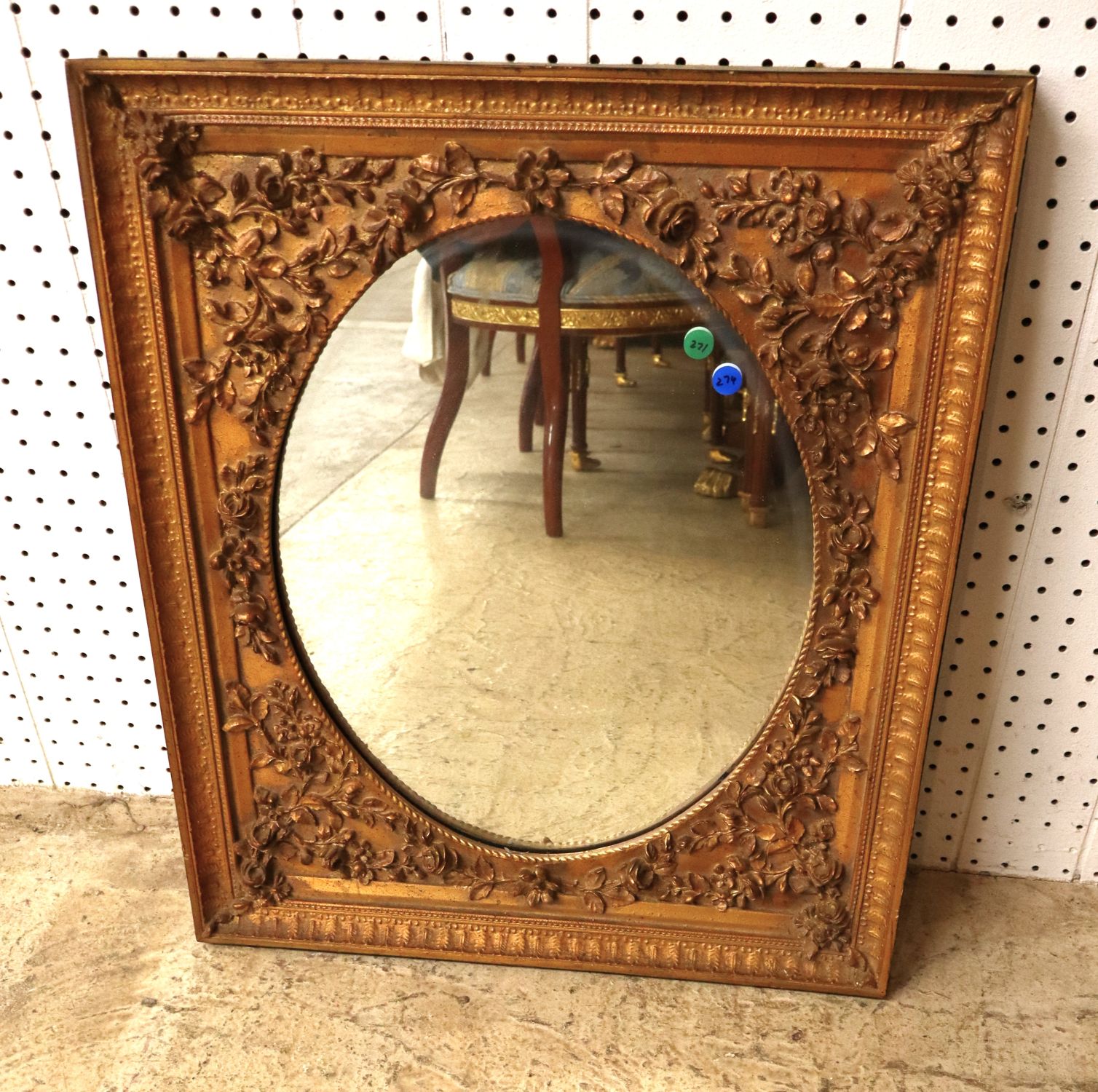 Bombay Rose Carved Oval Wood Gesso Wall Mirror