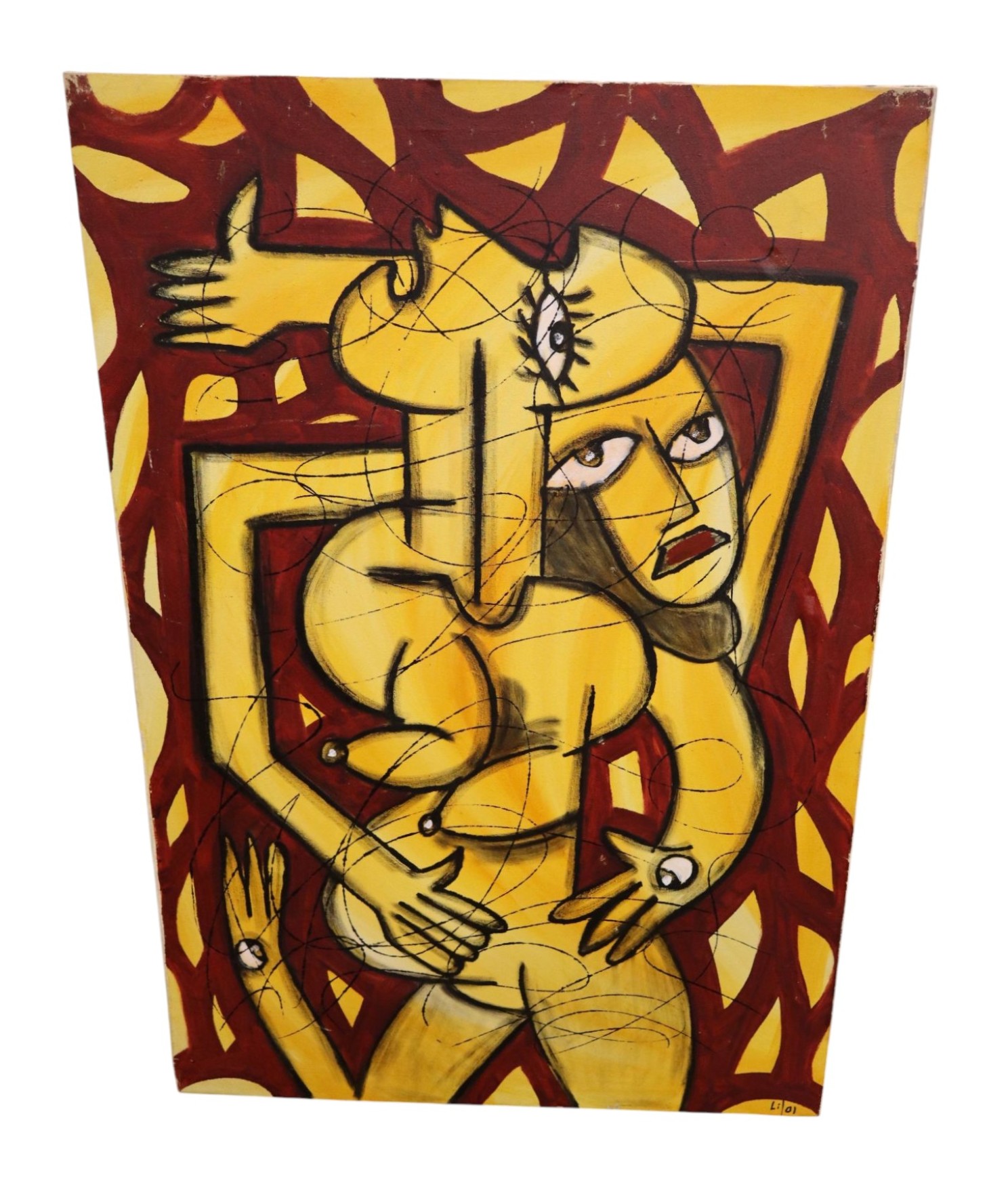 VTG MCM Modernist Figural Signed Oil Painting