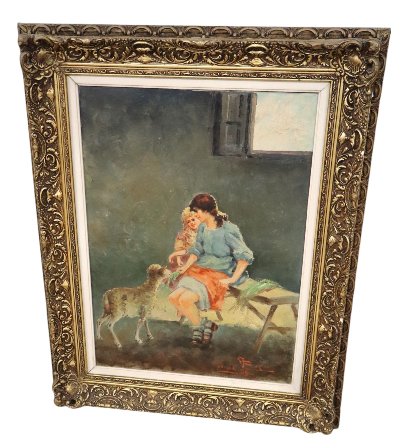 Vourlami 1959 Oil Painting Ornate Gold Frame