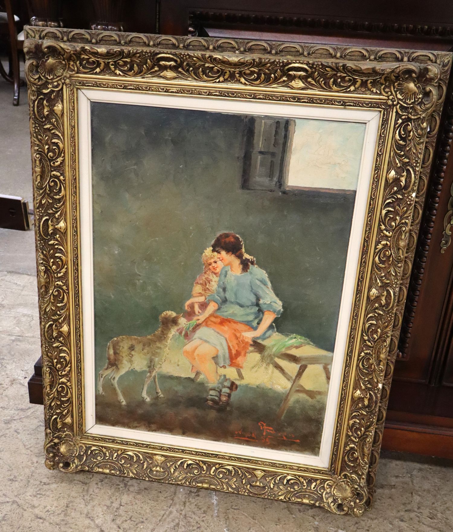 Vourlami 1959 Oil Painting Ornate Gold Frame
