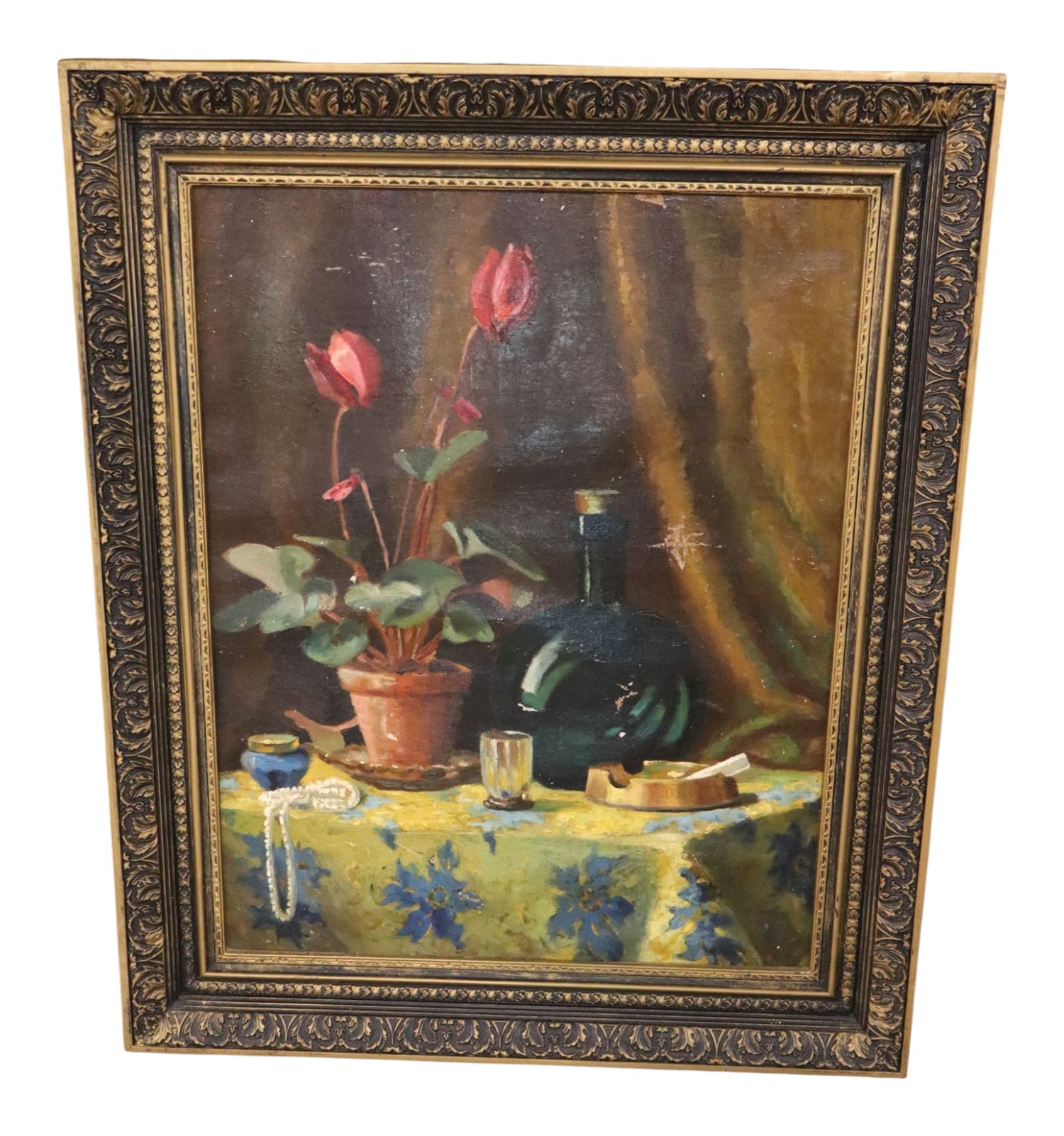 Framed Oil on Board Still Life Painting Vintage