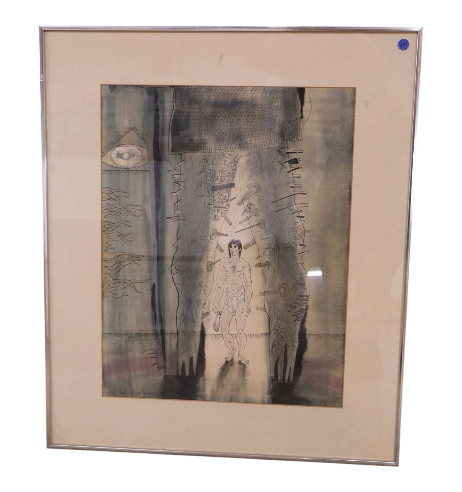 Minas 1970s Surrealist Mixed Media Silver Frame