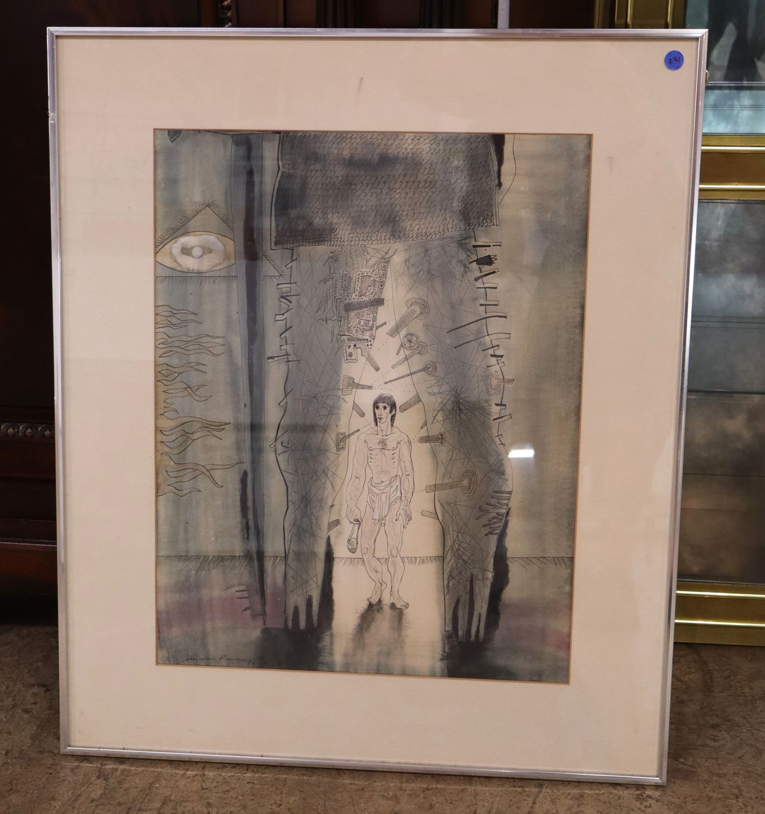 Minas 1970s Surrealist Mixed Media Silver Frame