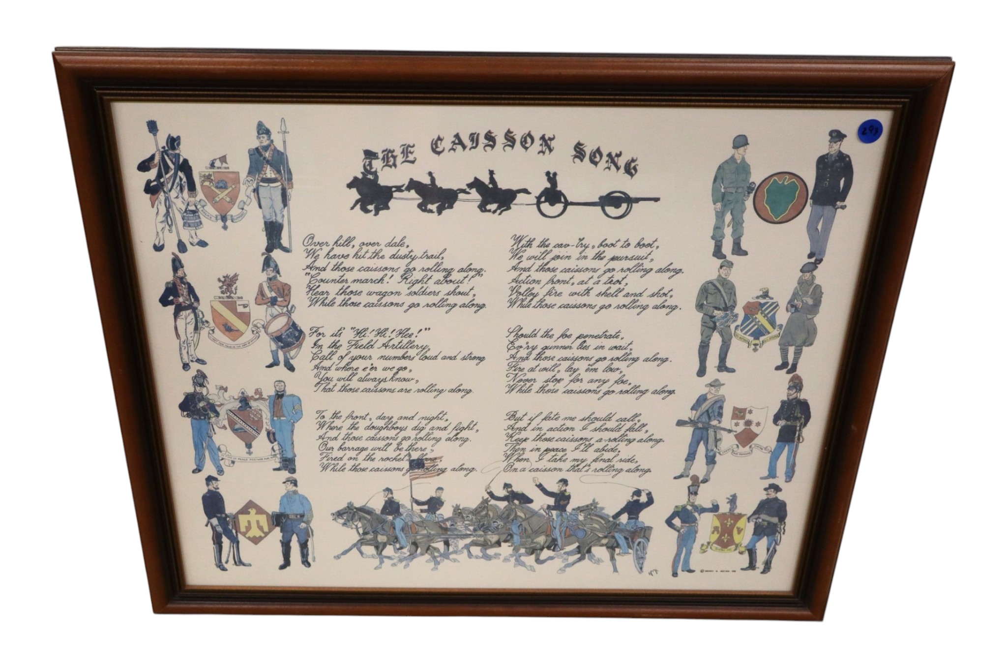 US Army Caisson Song Framed Military Print Art