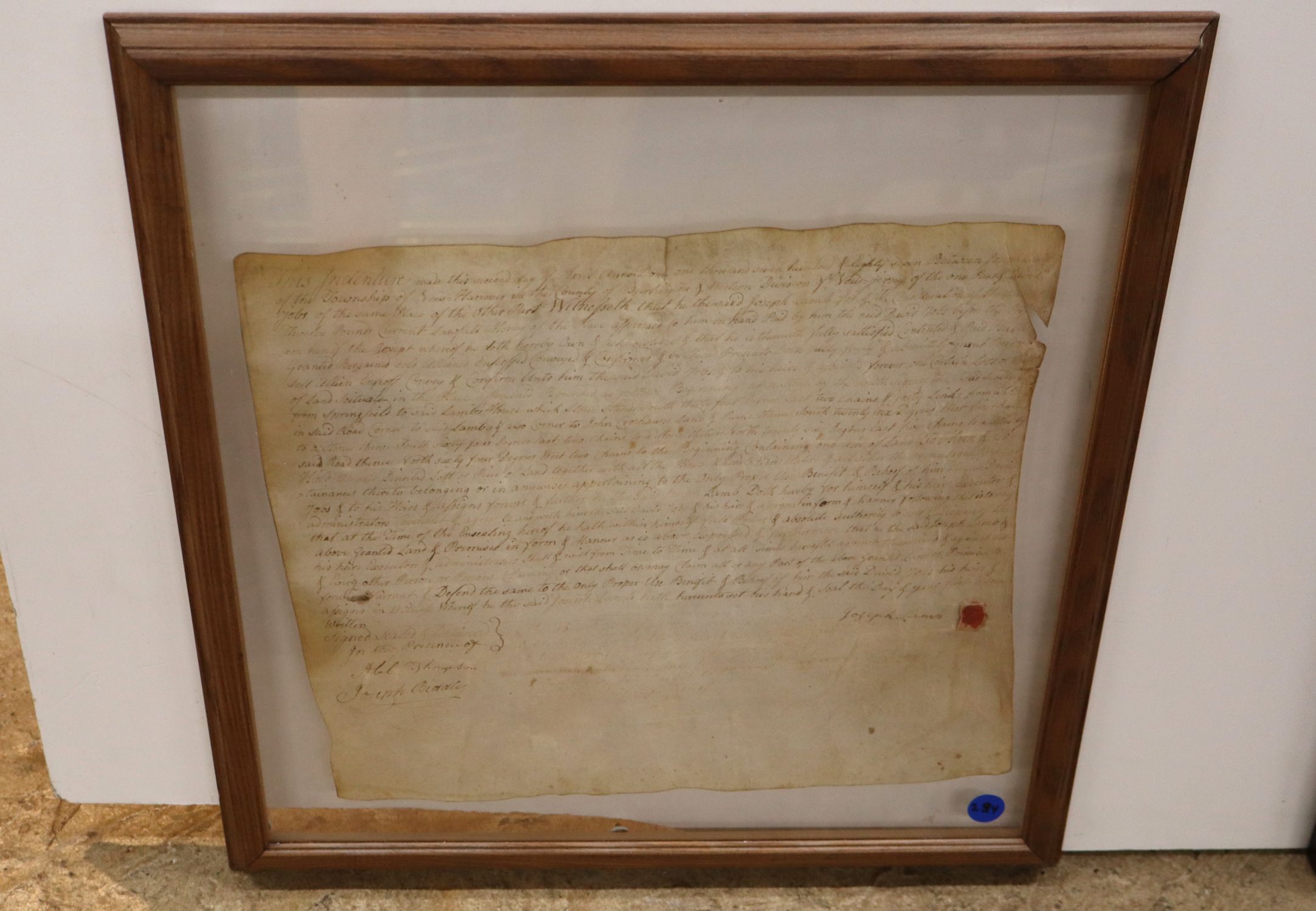1787 NJ Vellum Land Deed Burlington Joseph Biddle