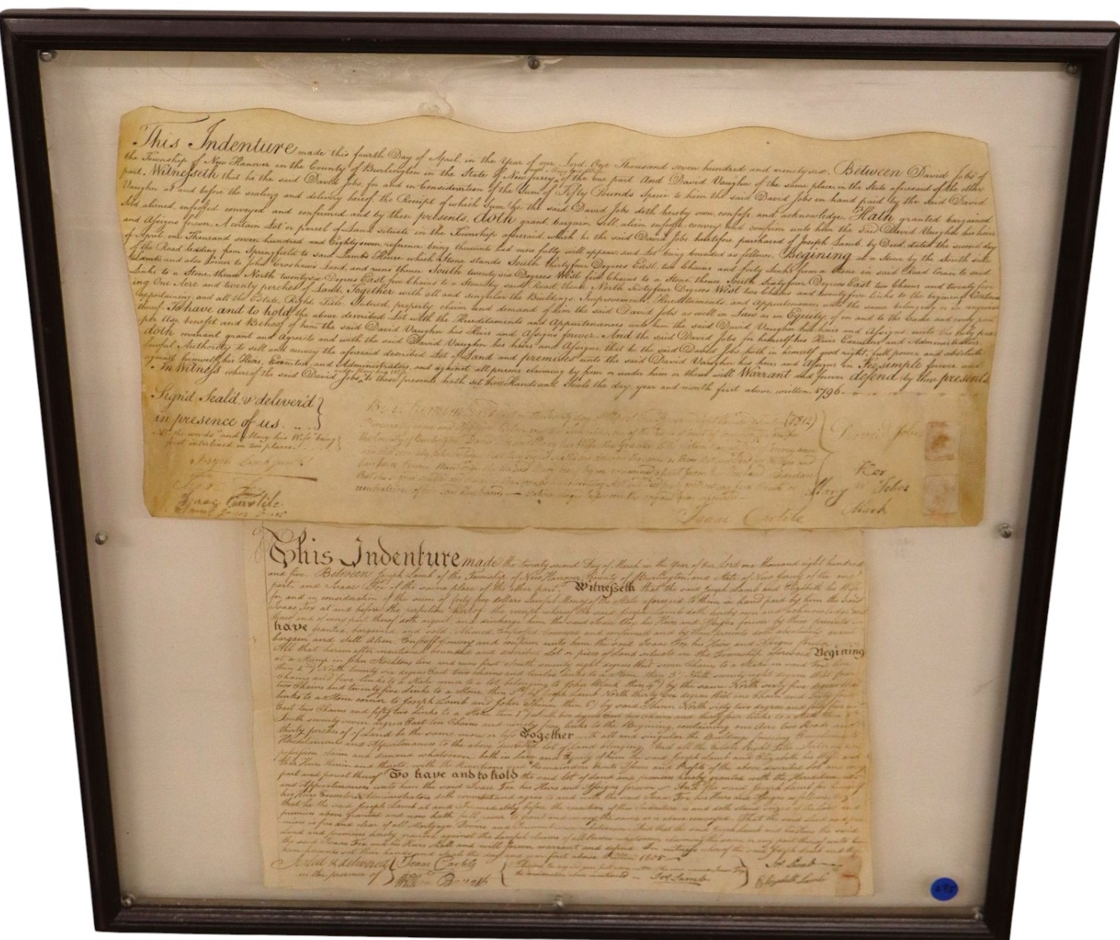 1794-1805 NJ Vellum Deeds Burlington County Frame