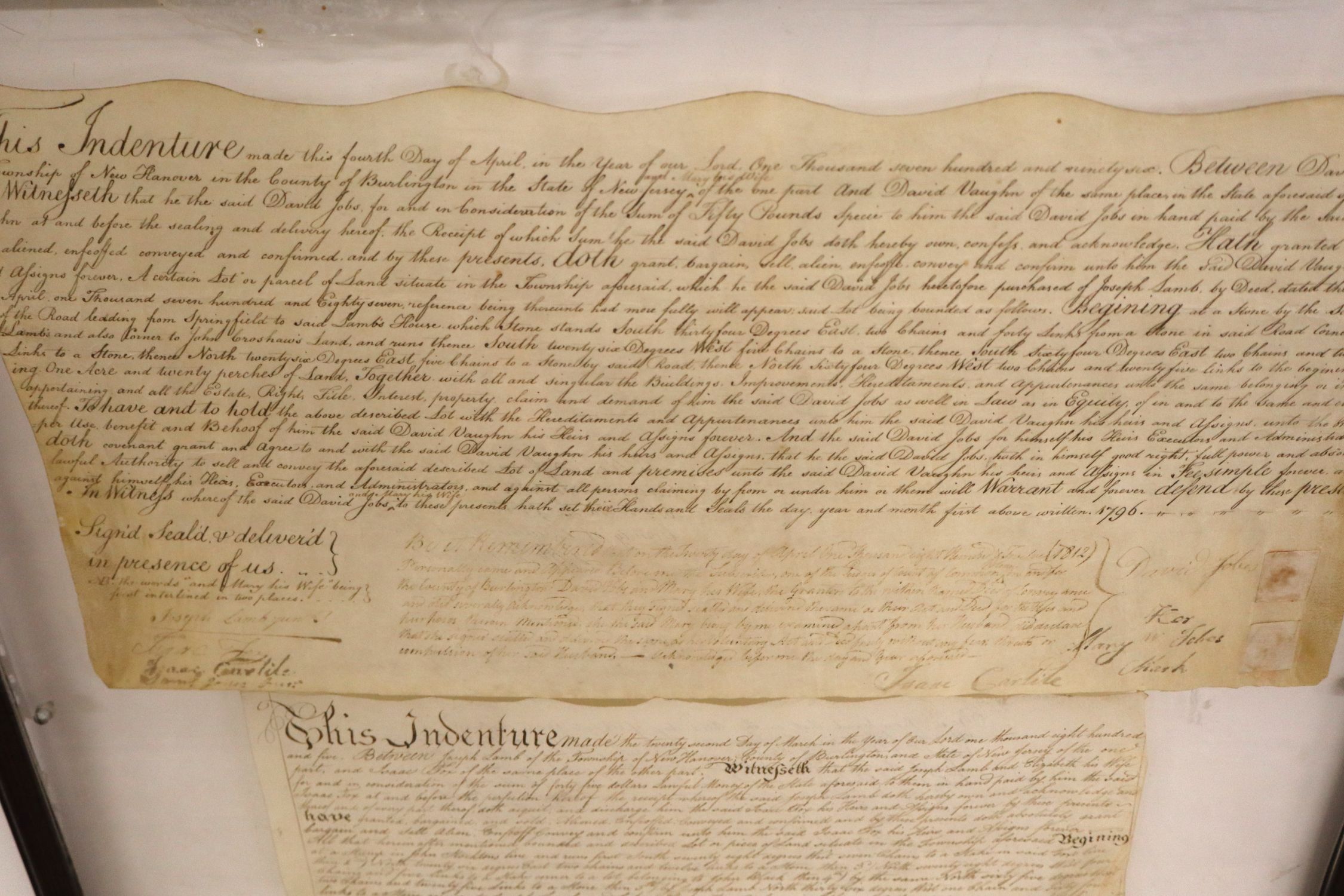 1794-1805 NJ Vellum Deeds Burlington County Frame