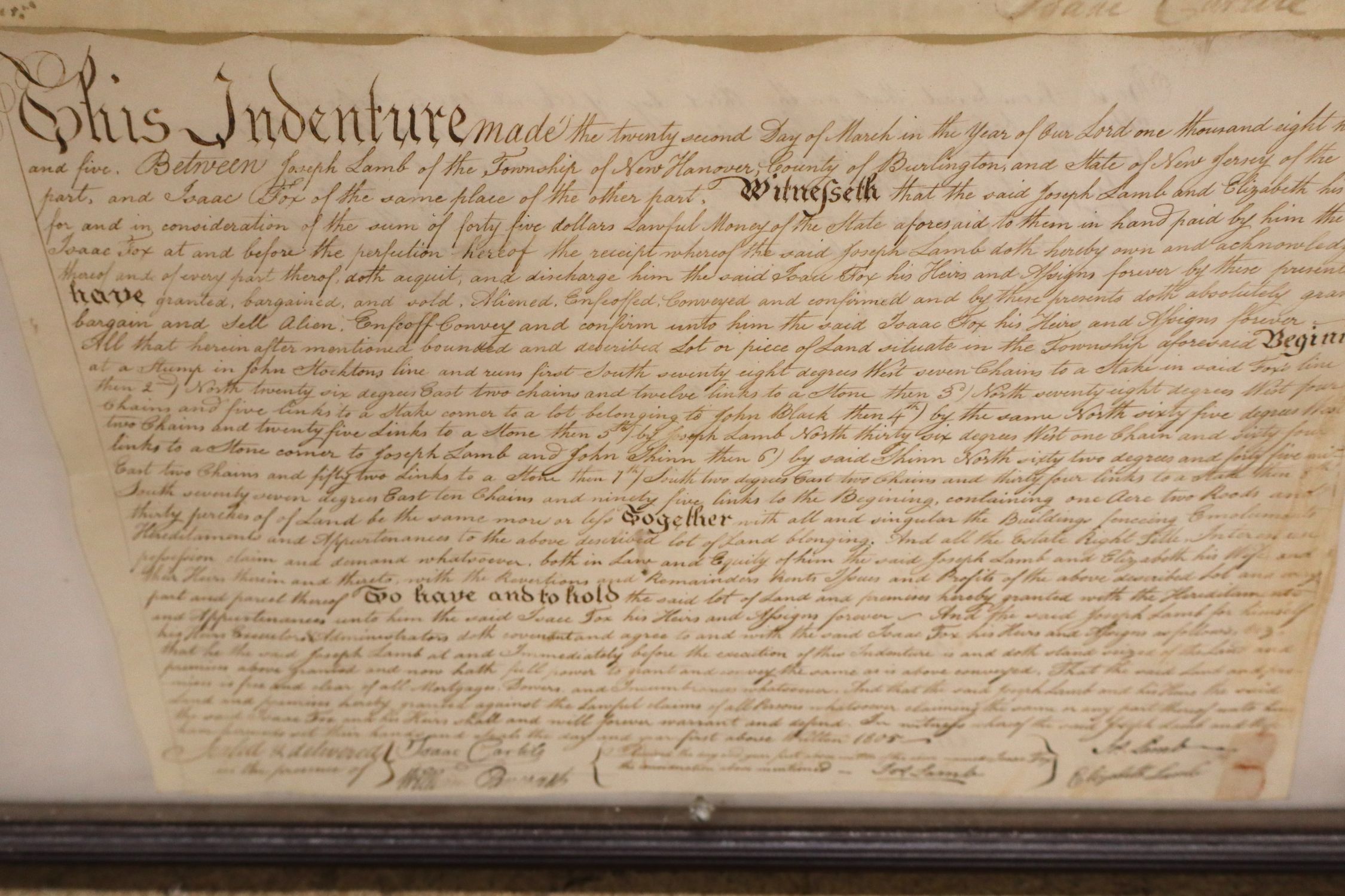 1794-1805 NJ Vellum Deeds Burlington County Frame