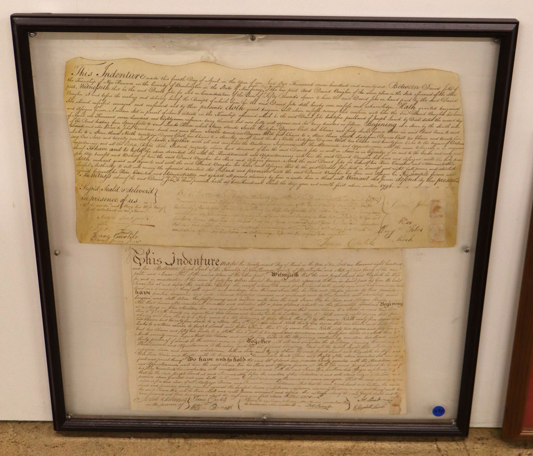 1794-1805 NJ Vellum Deeds Burlington County Frame